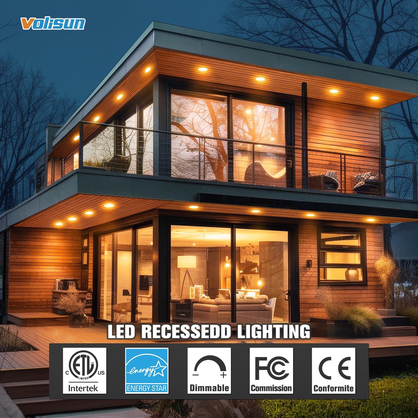 VOLISUN 6 Pack 6 Inch 5CCT Recessed Light with Night Light,Canless LED Recessed Lighting 6 inch,2700K-5000K Selectable,12W=130W,1080LM Dimmable Recessed Ceiling Wafer Lighs,ETL Certificated