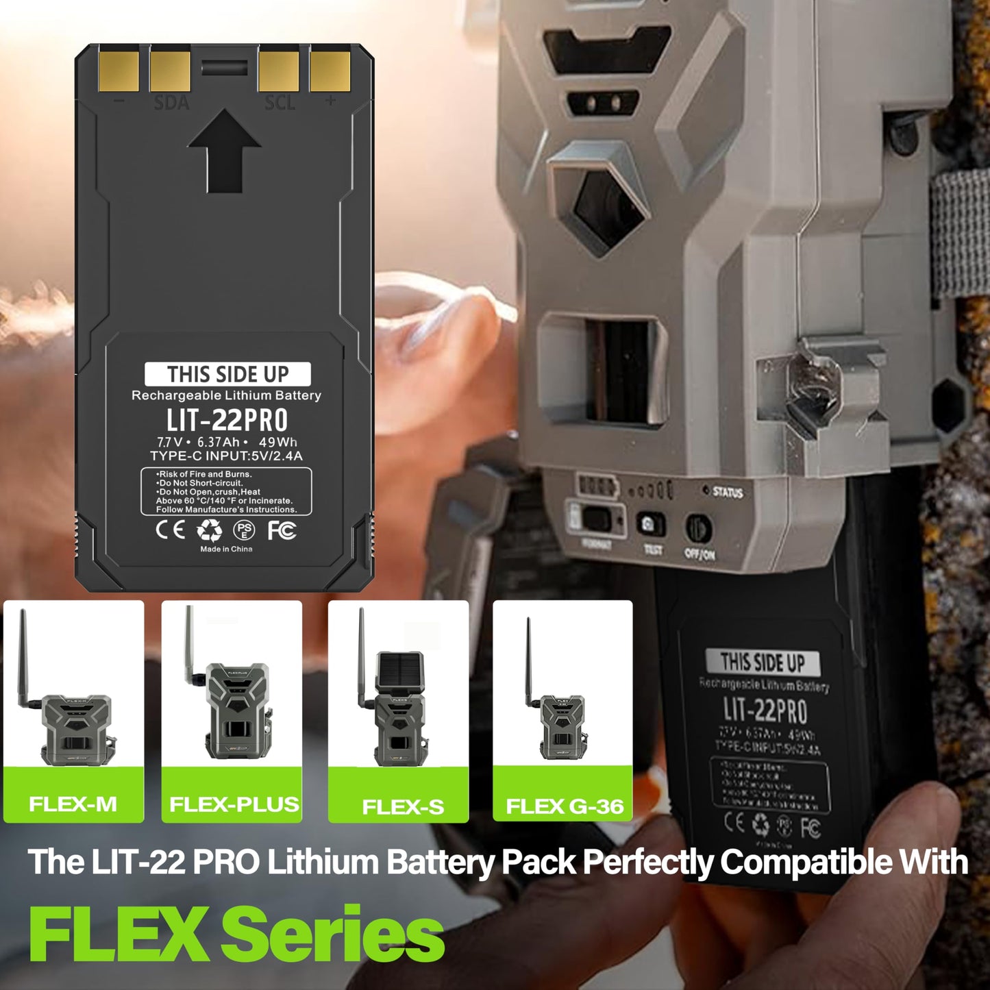 DMMNS 2-Pack Upgrade Rechargeable Batteries,Replacement for LIT-22 Rechargeable Lithium Battery Pack(7.7V,6.37Ah),Compatible with Trail Camera Flex-M Flex G-36 Flex-Plus Flex-S(Include Type-C Cable)