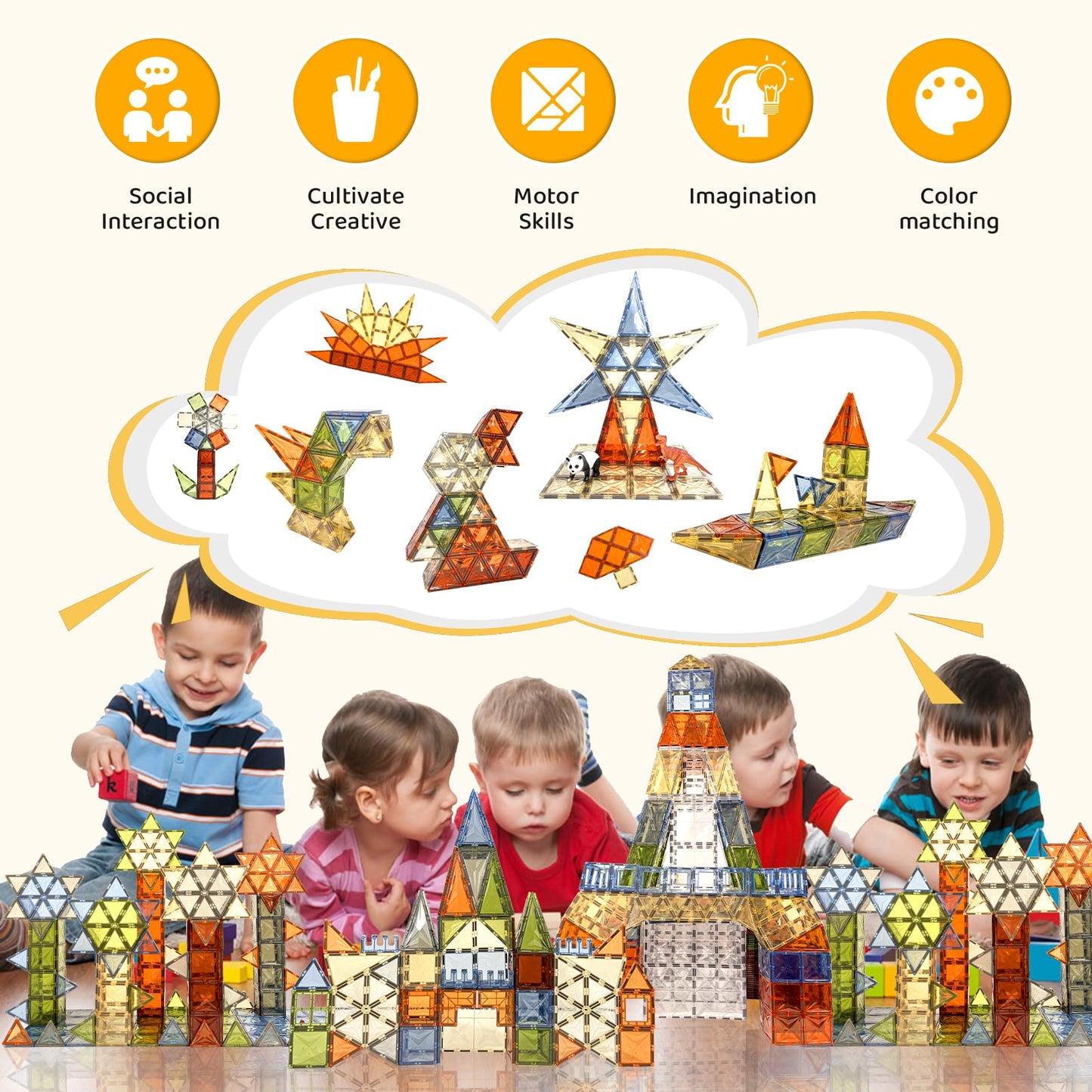 120 PCS Magnet Tiles, Brown Magnetic Blocks Building Set for Kids Age 3-5 4-8, STEM Magnet Toys 3D Kids Magnets Preschool Educational Learning Toys for Boys and Girls Ages 3 4 5 6 7 8+ Years Old