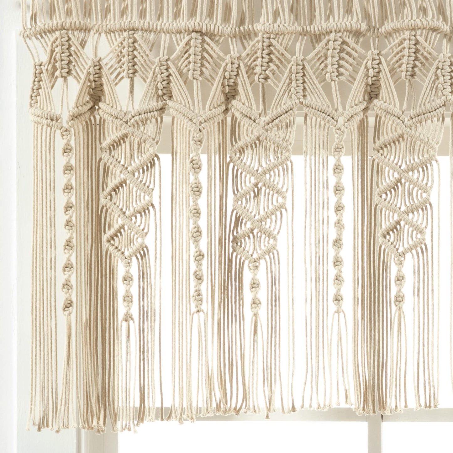 Lush Decor Boho Macrame Textured Cotton Valance, 50" W x 20" L, Neutral - Boho Kitchen Curtains & Wall Decor - Macrame Valance - Bathroom Window Curtains