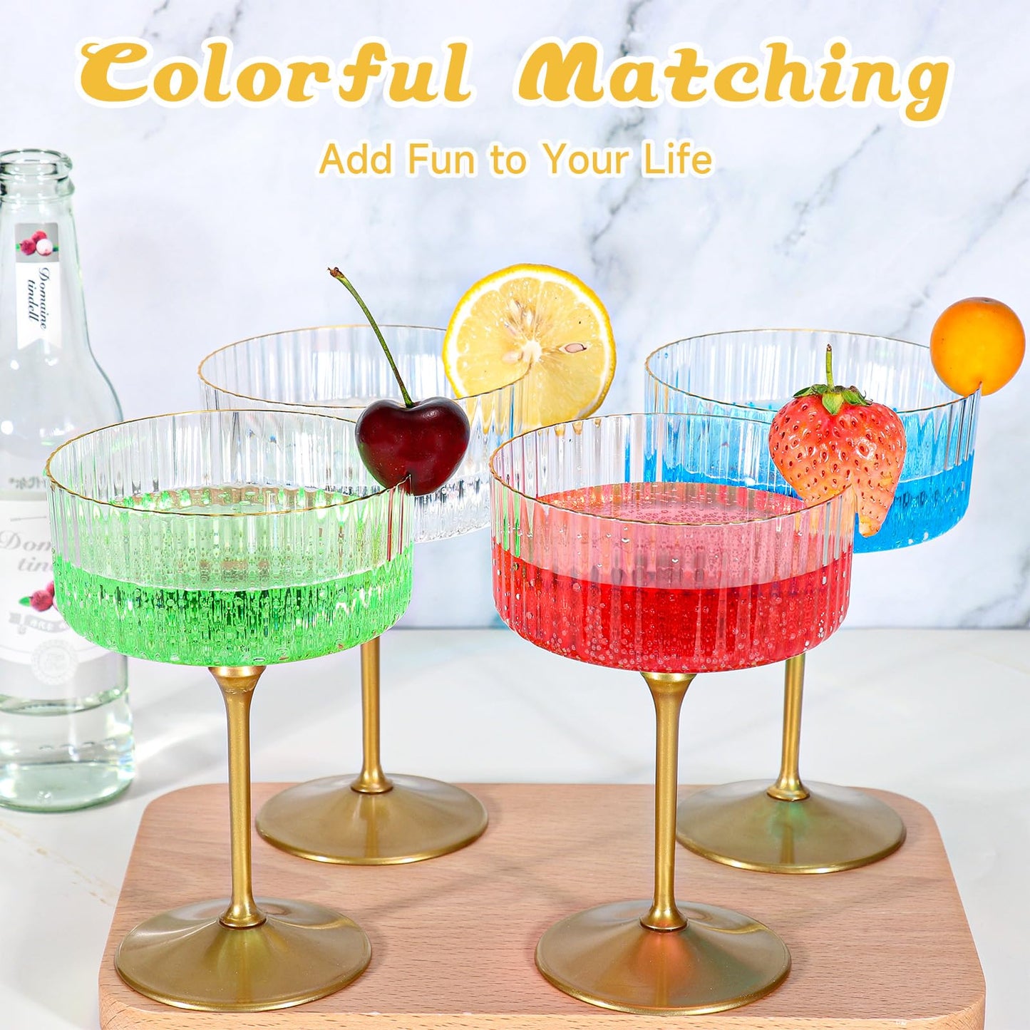 XUWAIDSGN 24 Pcs Champagne Martini Glasses 9 Oz with Gilded Removable Gold Rim Coupe Glasses Pink Martini Glasses Plastic Mimosa Vintage Coupe Glasses Set For Wedding Anniversary (24, Ribbed Gold)