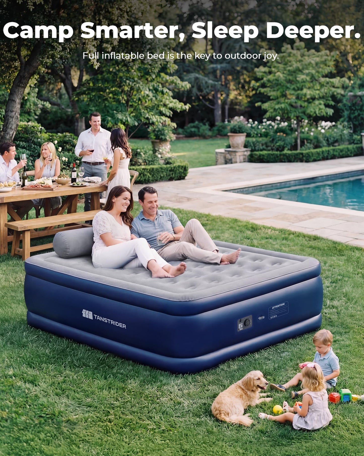 TANSTRIDER Full Size Air Mattress with Built in Pump, 18'' Raised Blow Up Mattress in 3 Mins Inflation/Deflation,Double Inflatable Air Bed for Guests & Home, Outdoor colchon inflable 600lbs Max