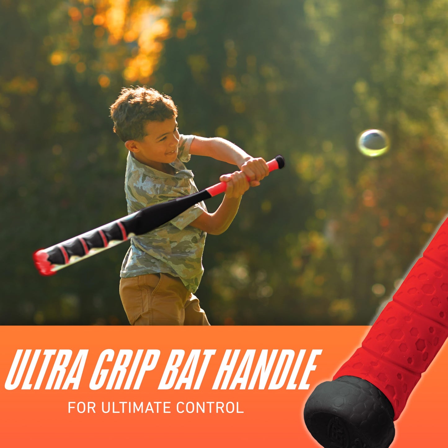 NERF Power Blast Kids Baseball Bat and Ball Set - Kids Plastic Bat with Extra Grip + Power Bands - Official NERF Plastic Baseball Set