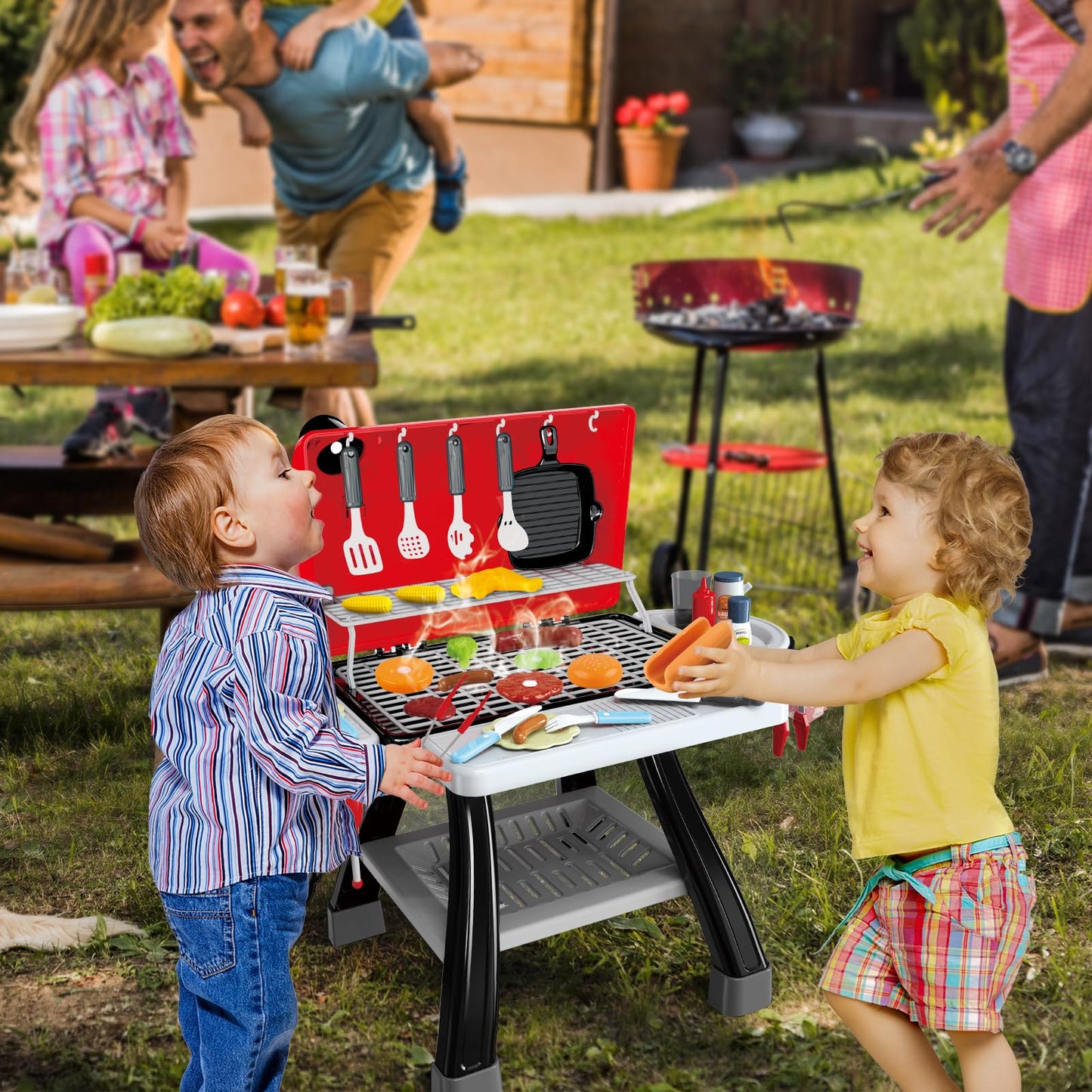 35pcs Kitchen Toy Set, Toy BBQ Grill Set, Cooking Toy Set, Little Chef Play, Kids Grill Playset Interactive BBQ Toy Set for Kids, Kids Kitchen Playset Toy Christmas Birthday Gift for Boys Girls Kids