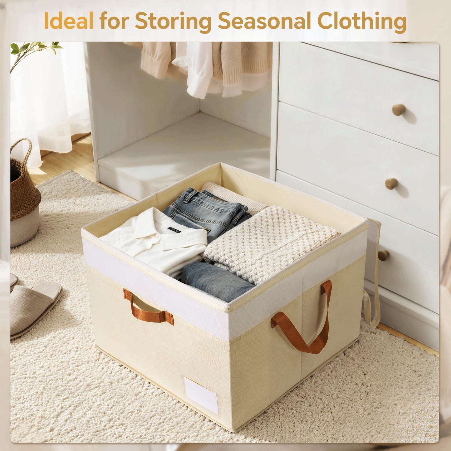 Criusia Shoe Organizer for Closet, 2 Pack Foldable Shoe Storage Organizer Box Bin with Adjustable Dividers and Clear Cover, Closet Shoe Storage for Sneakers Sandals Boots, Fit 16-32 Pairs, Beige