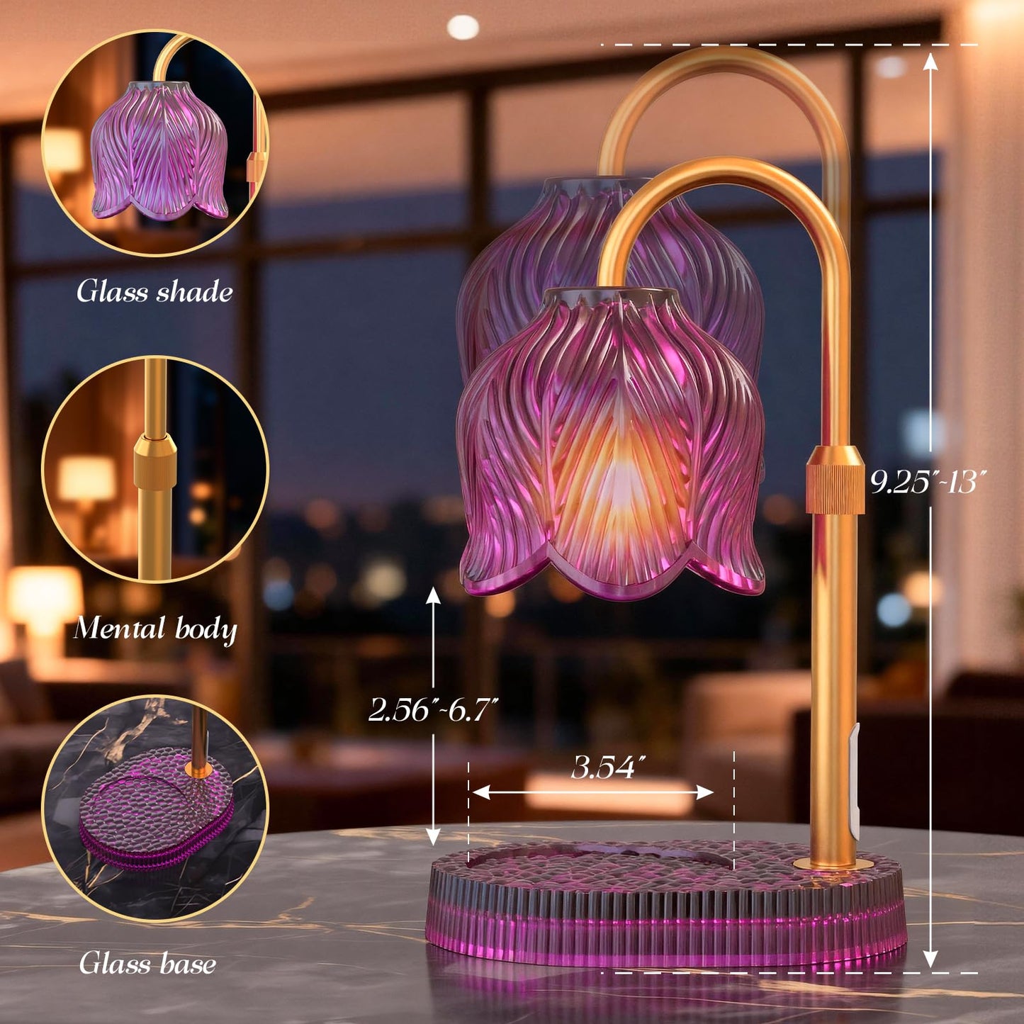 WYghyronic Candle Warmer Lamp with Adjustable Height - Flameless 4-Level Dimmable Wax Warmer, Timer Function & Stylish Design in Multiple Colors (Pink)