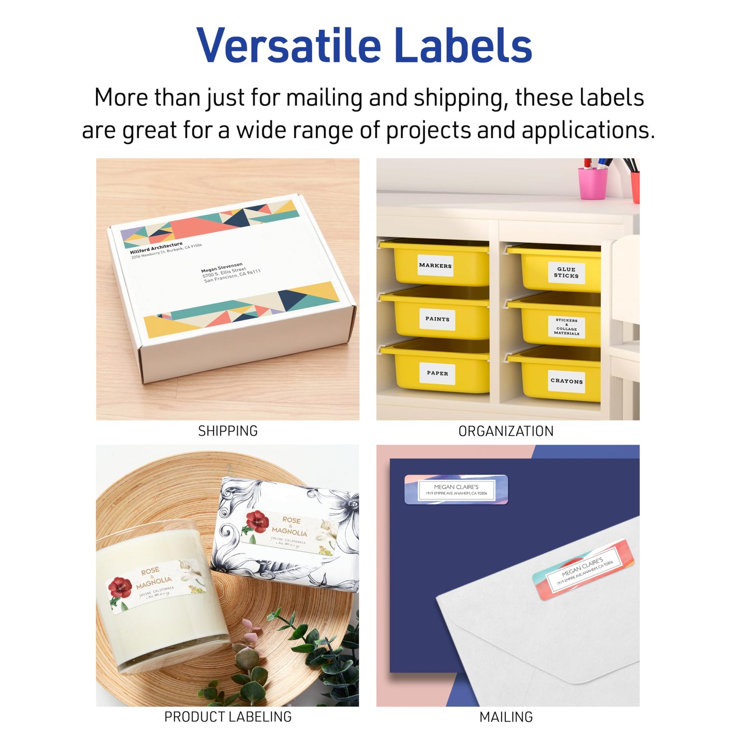 Avery Printable Shipping Labels with Sure Feed, 2" x 4" Customizable Stickers, White, 1,250 Blank Mailing Labels, Great for Mailing, Shipping, and More (5-Pack of 5263)