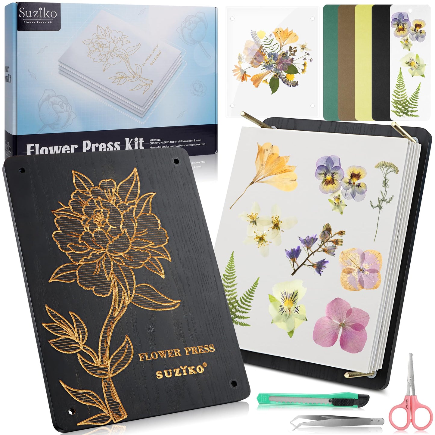 The Flower Press Kit for Adults Measures 11.8" x 8.7" 6 Layers, Fast Making Pressed Plant Foliage Specimen, Wooden Flower Pressing Kit，Great Gifts for Valentine's Day