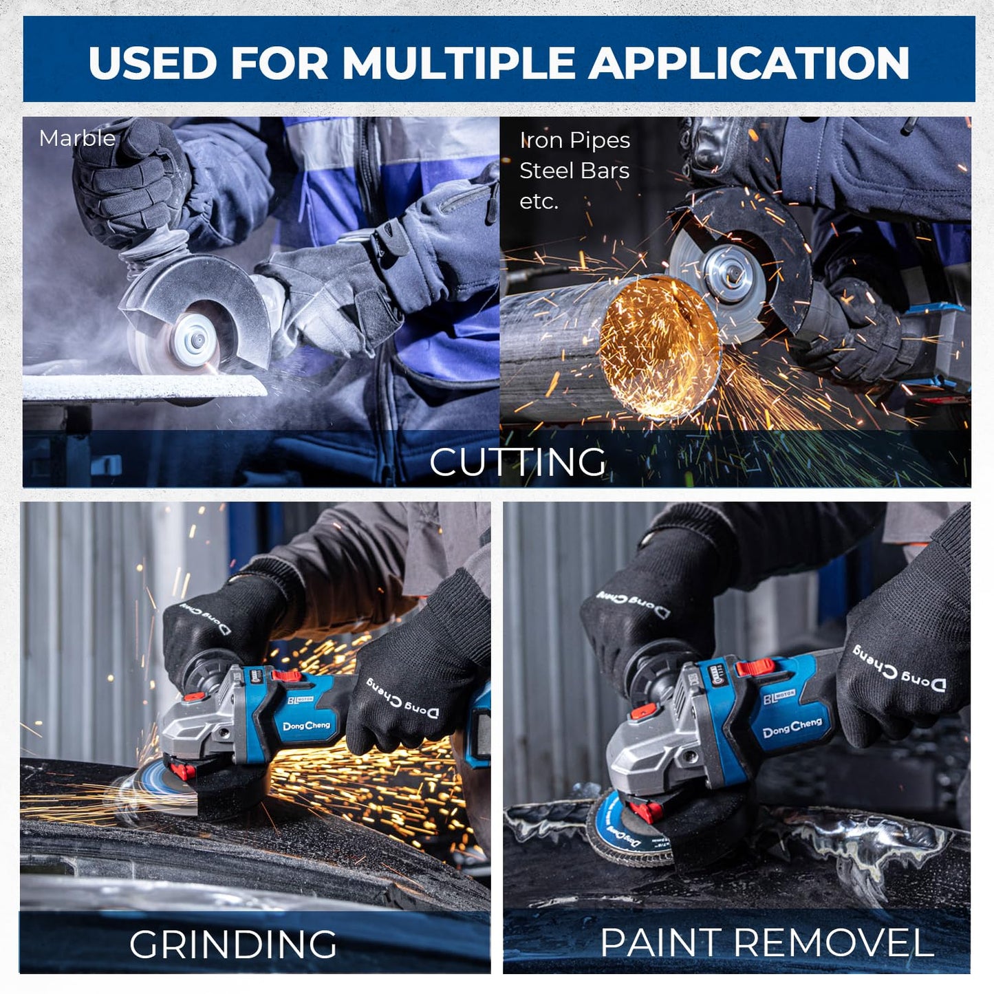 Dong Cheng Cordless Angle Grinder 20V 4-1/2 inch, 9000RPM with Variable Speed, Slide Switch, DSC Protection for Cutting, Grinding, Polishing, Included 6 Discs & 4.0Ah Battery Charger Kit