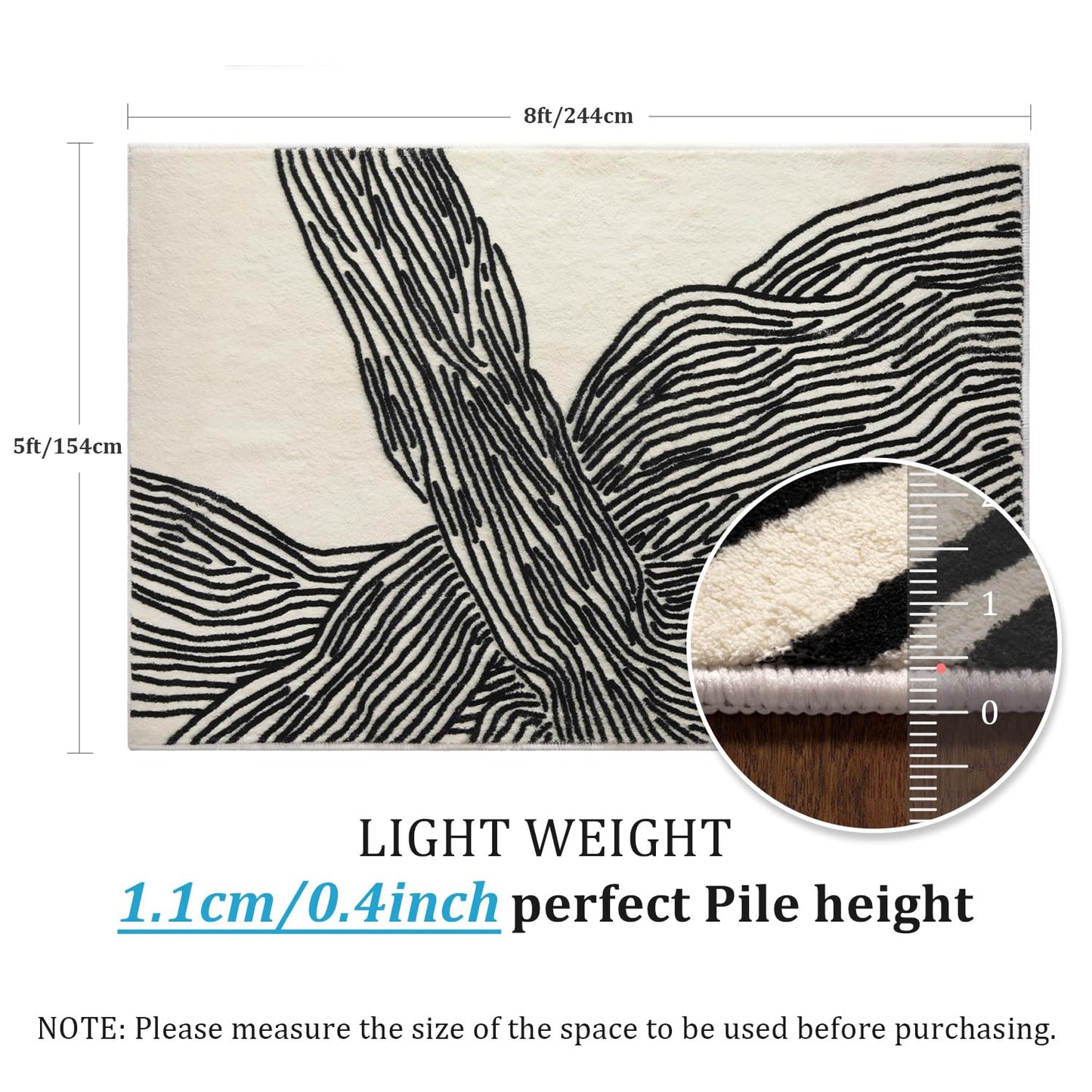 YIHOUSE 5×7Ft Area Rugs, Abstract Washable Rug, Modern Black and White Rug for Bedroom Living Room Dining Room Office Playroom Nursery, Nonslip Throw Non-Shedding Thin Contemporary Striped Rugs
