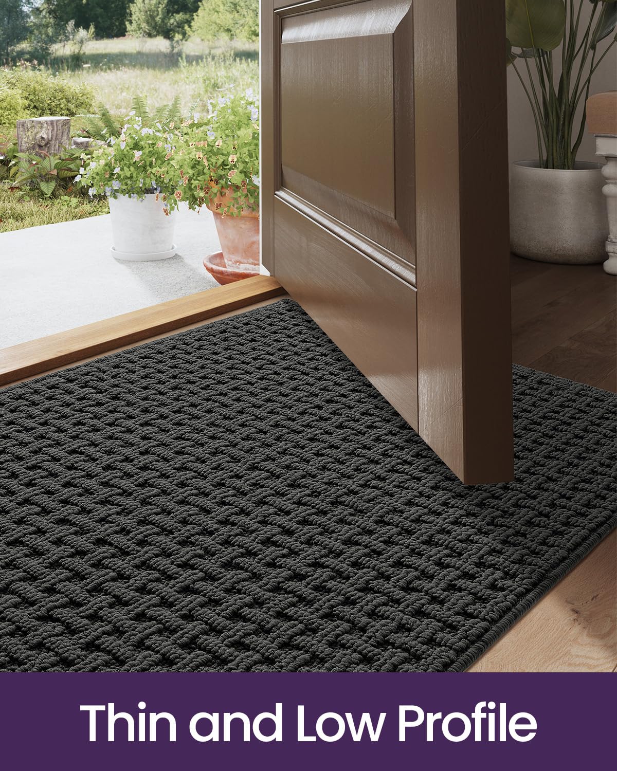 DEXI Front Entryway Door Mat Non Slip 36x60, Washable Entry Way Mats Inside Entrance Low Profile, Welcome Doormat Dirt Trapper for House Floor Home Porter Hall Backdoor Area, Dark Grey