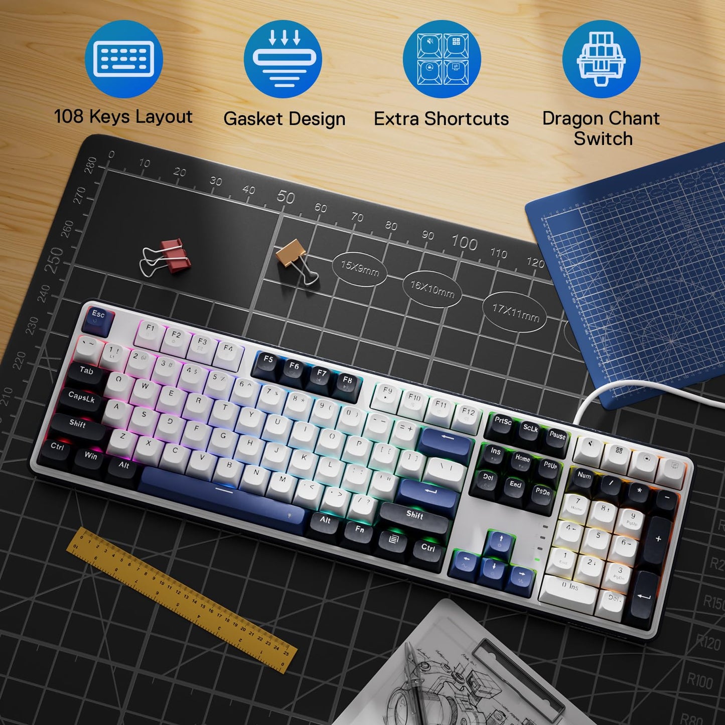 Redragon K689 Wired Gasket RGB Gaming Keyboard, 104 Keys + Extra 4 Hotkeys Mechanical Keyboard w/Upgraded Hot-swappable Socket, 3-Layer Noise Dampening, Mixed Color Keycaps, Custom Linear Switch