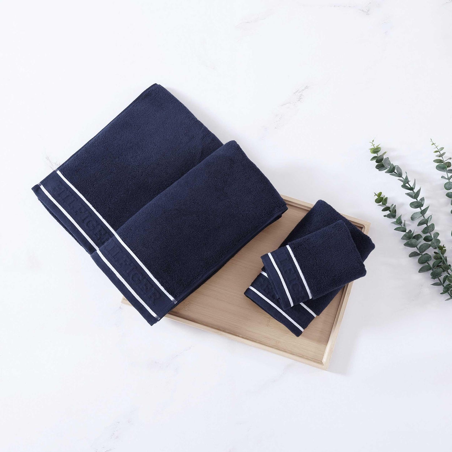 Tommy Hilfiger – Bathroom Towels, Soft Cotton Washcloths, Bath & Hand Towel Set, Zero Twist, Medium Weight & Highly Absorbent, Set of 6, College Dorm Room Essentials (Legacy Navy)