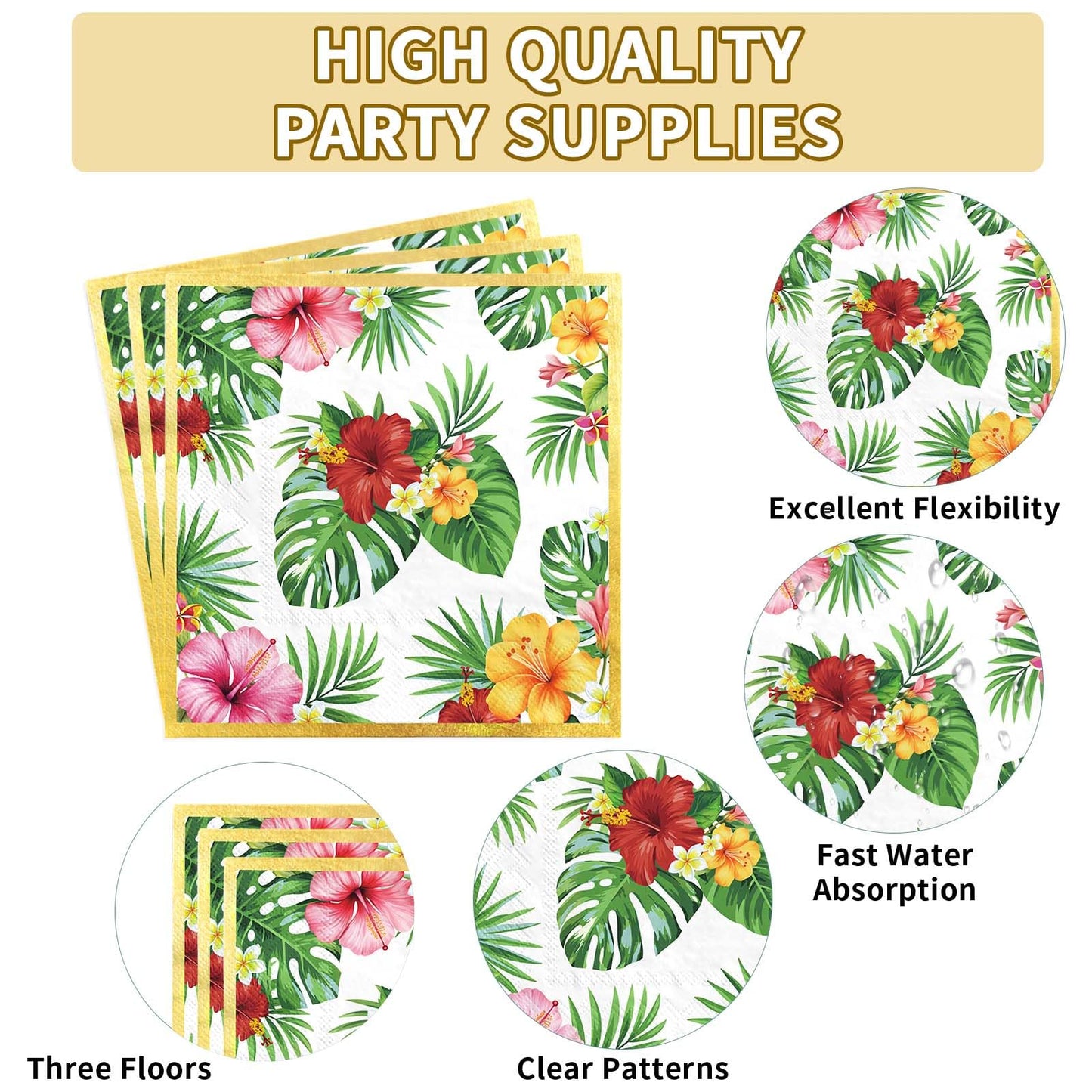 200Pcs Hawaiian Luau Party Decorations Aloha Tropical Hibiscus Floral Luau Plates and Napkins Hawaii Palm Leaf Tableware Set for Summer Hawaiian Graduation Birthday BBQ Beach Party Supplies Serve 50