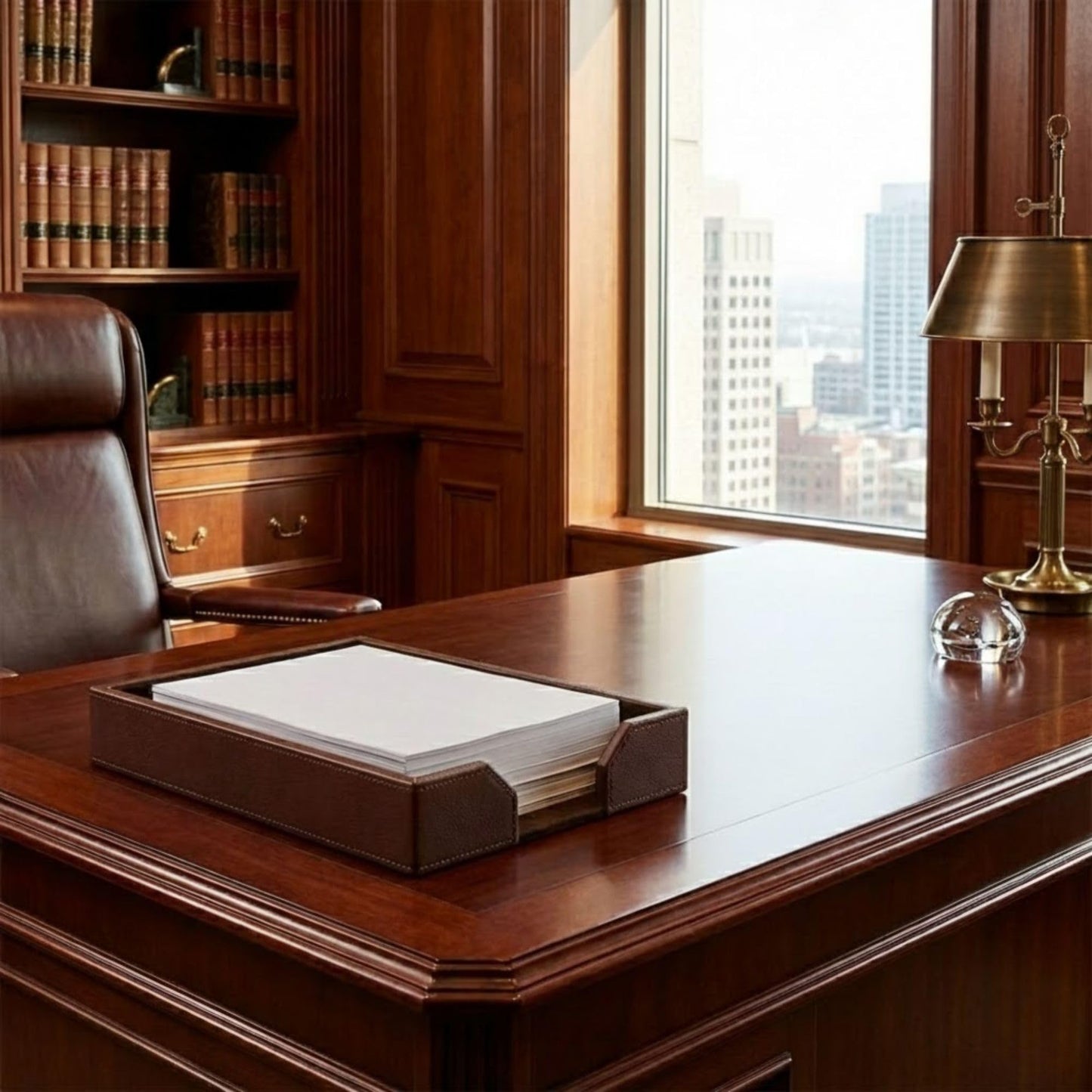 DACASSO Bonded Leather Desktop Letter Tray - Luxury Letter Holder & Paper Organizer for Desk - Office Organization & Executive Desk Decor - (Dark Brown)