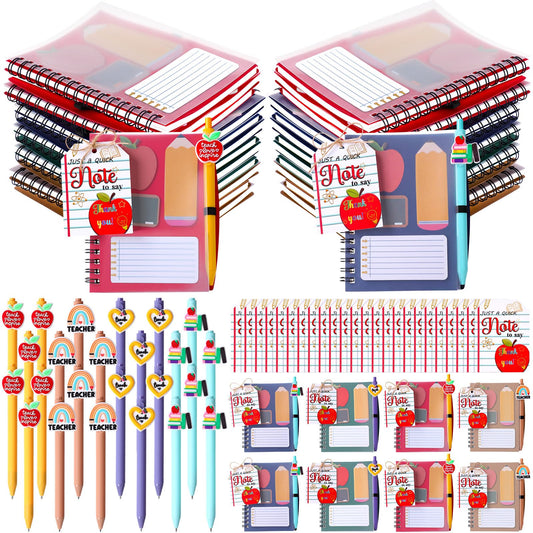 Crtiin 24 Sets Back to School Teacher Gifts Bulk, Spiral Notebooks with Sticky Notes Pens Gift Bags First Day of School Appreciation Stationery Set for Teacher Classroom Office Supplies