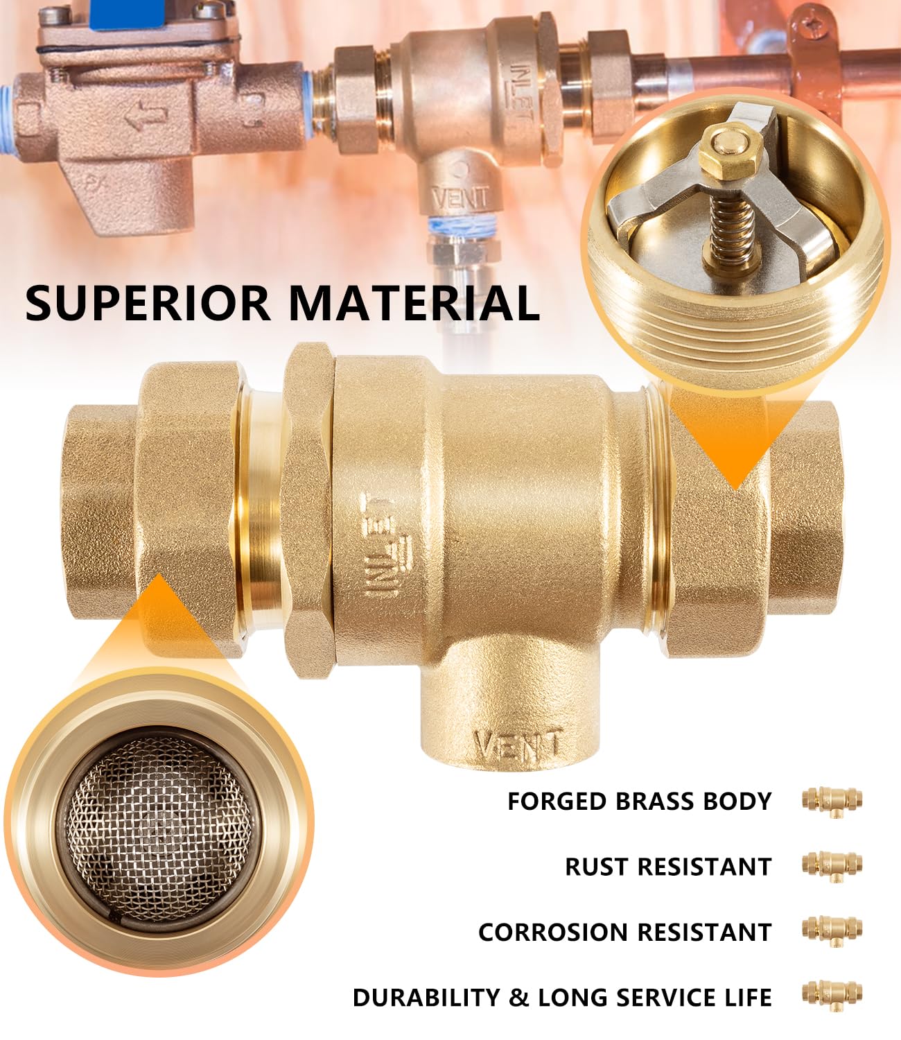 9D-M2 Backflow Preventer Dual Check Valve with Intermediate Atmospheric Vent, 3/4 Inch, Female Union Inlet and Outlet Connections Replacement for Watts 9D-M2 Backflow Preventer Dual Check Valve