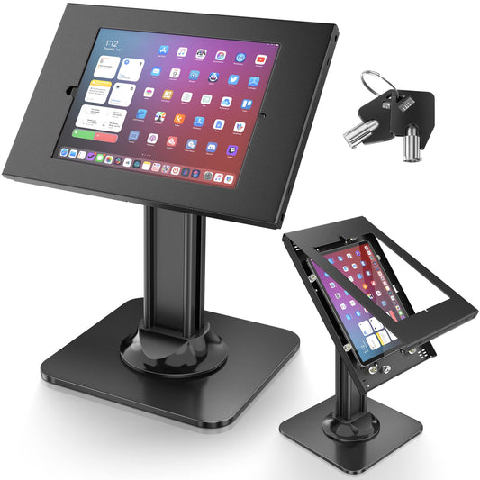 AboveTEK Anti-Theft iPad Kiosk Stand – POS iPad Security Stand & Locking Tablet Stand – Heavy Duty Base, 360° Swivel, 75° Tilt Bracket – Perfect for Retail Business (Black)