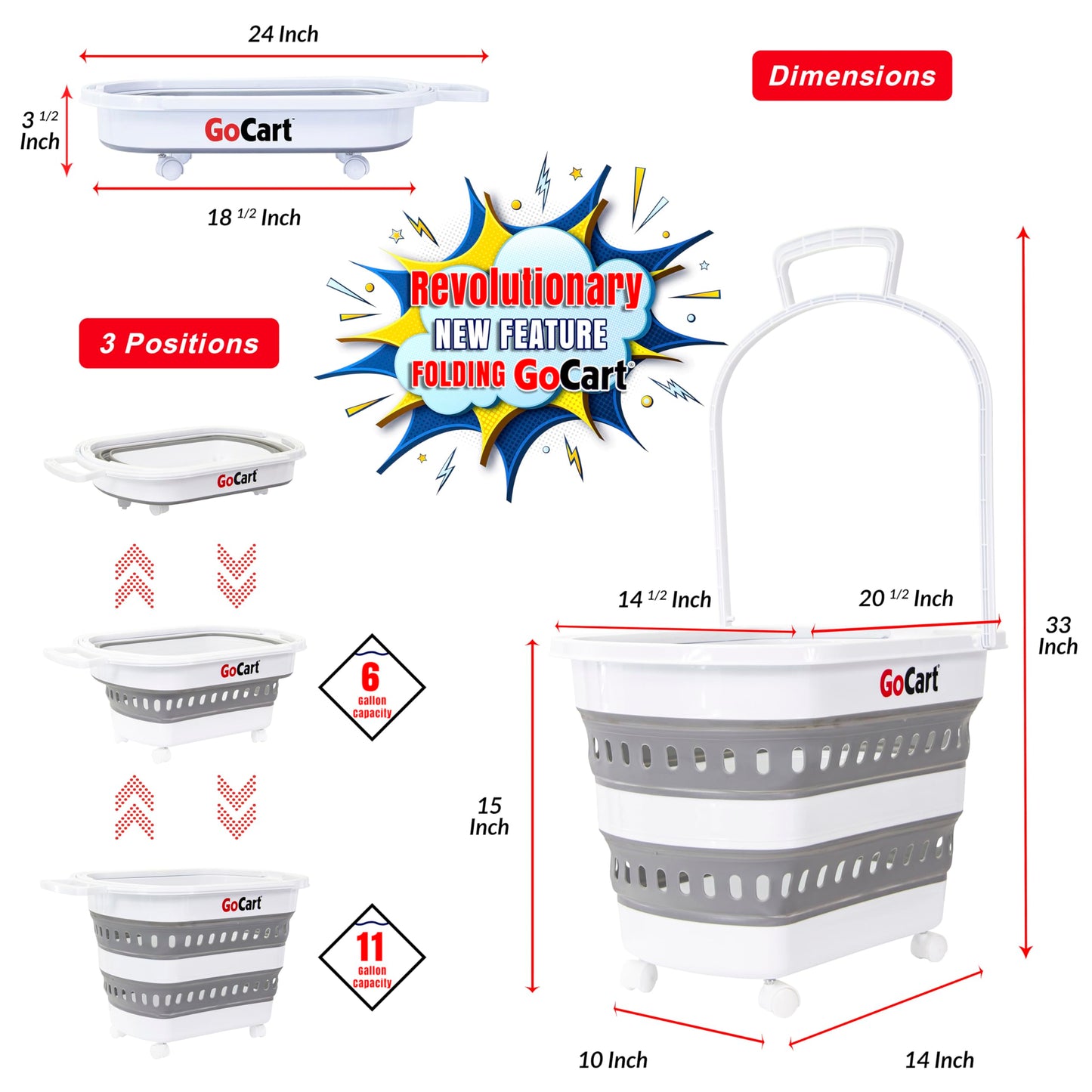 dbest products Folding Gocart Laundry Basket with Wheels, Multi Use Collapsible Grocery Shopping Cart, White