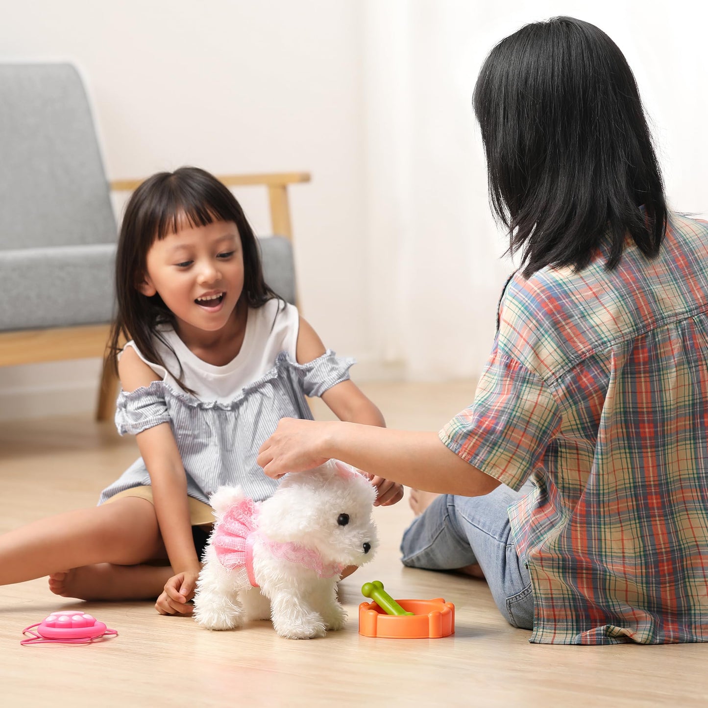OR OR TU Walking Barking Toy Dog with Remote Control Leash, Plush Puppy Electronic Interactive Toys for Kids, Shake Tail,Pretend Dress Up Realistic Stuffed Animal Dog Age 3 4 5+ Years Old Best Gift