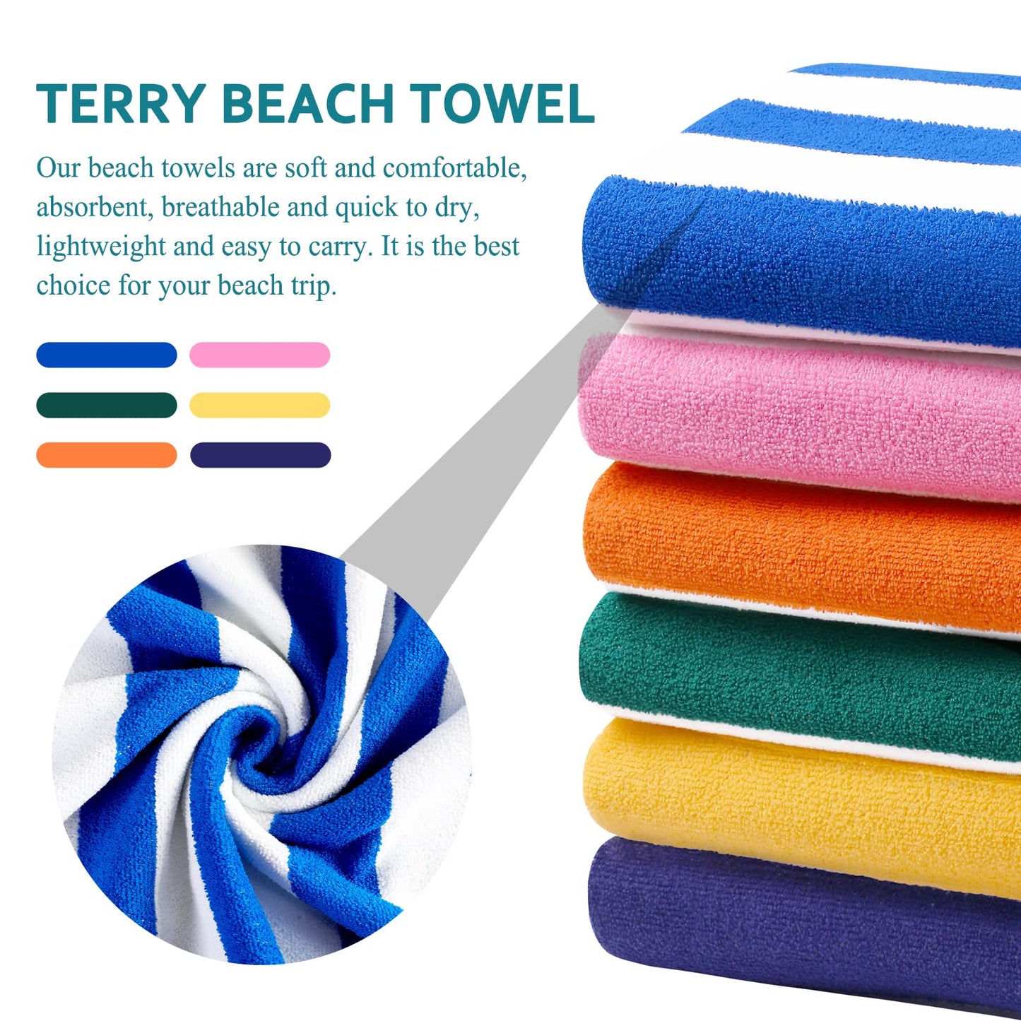 4 Packs Oversized Stripe Beach Towel Thin Terry Set for Women Men 72X40 In Absorbent Big Extra Large XL Clearance Travel FamiliesTowels Accessories Essentials Adults Gift Blue Pink Yellow Green