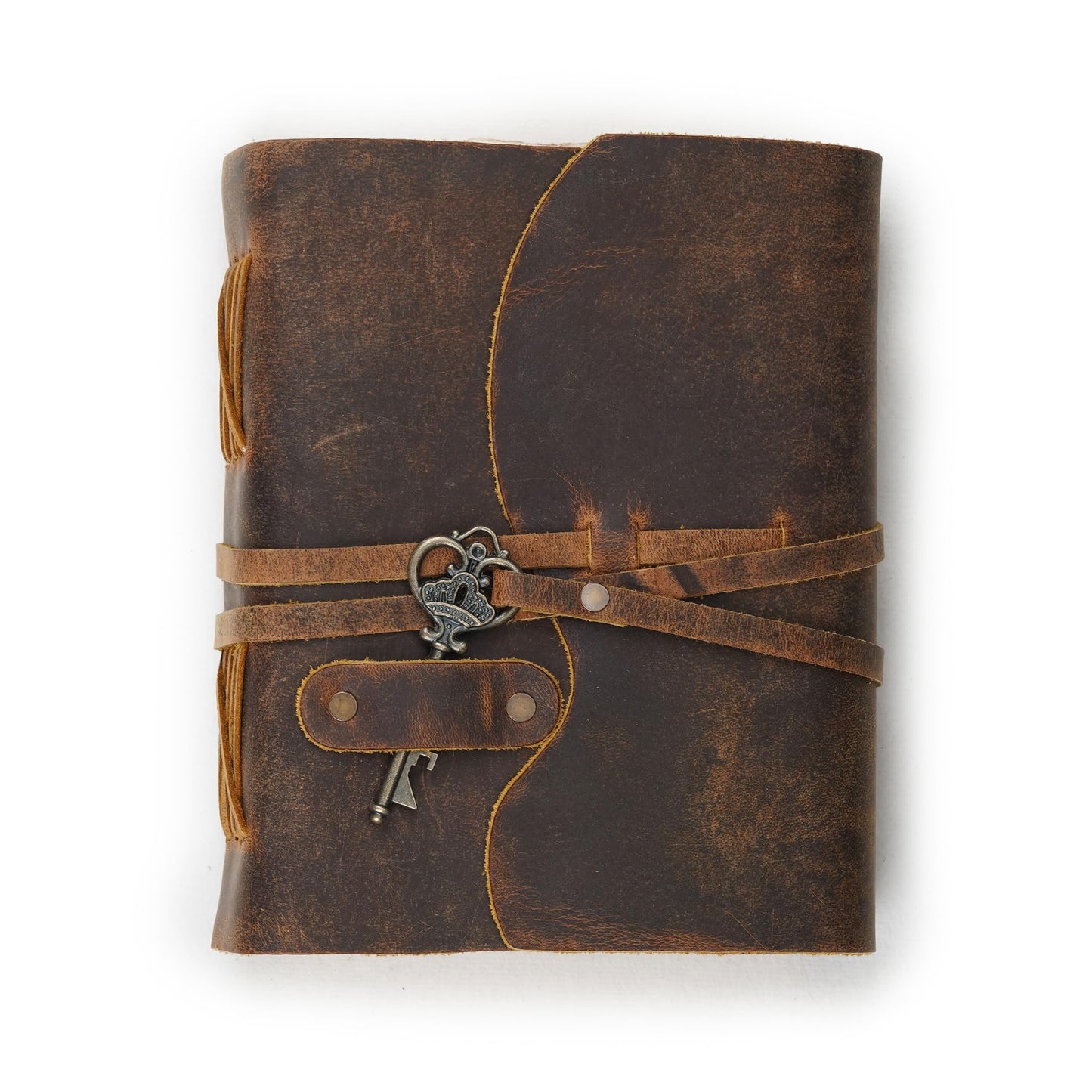 LEATHER VILLAGE Vintage Leather Journal – 200 Handmade Vintage Deckle Edge Paper – Leather bound Journal For Women Men – Vintage Key Closure - Book of Shadows - Cappuccino Brown - 13X8 inches