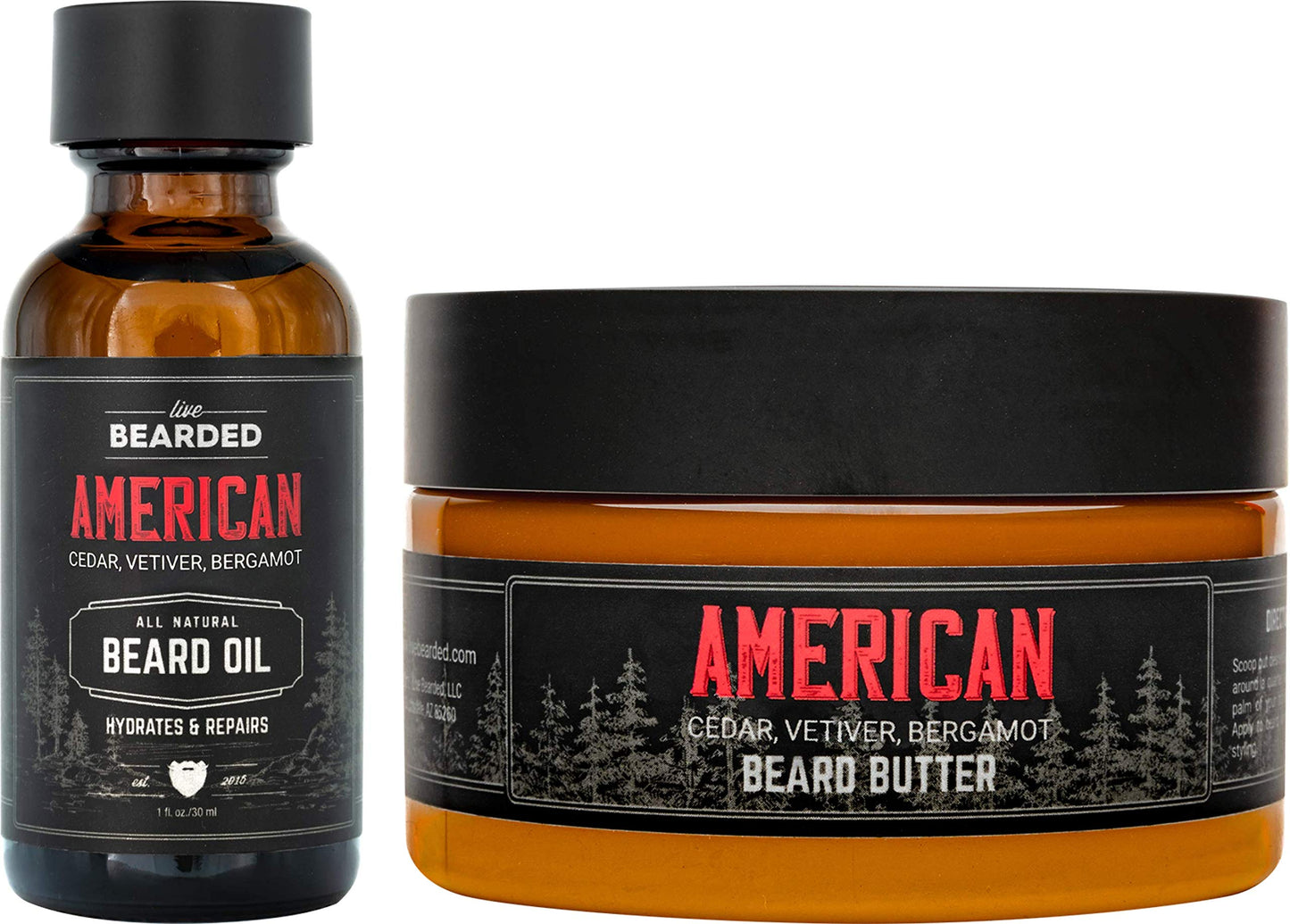 Live Bearded: Beard Oil and Beard Butter Grooming Kit - American - All-Natural Ingredients with Shea Butter, Argan Oil, Jojoba Oil and More - Beard Growth Support - Made in The USA