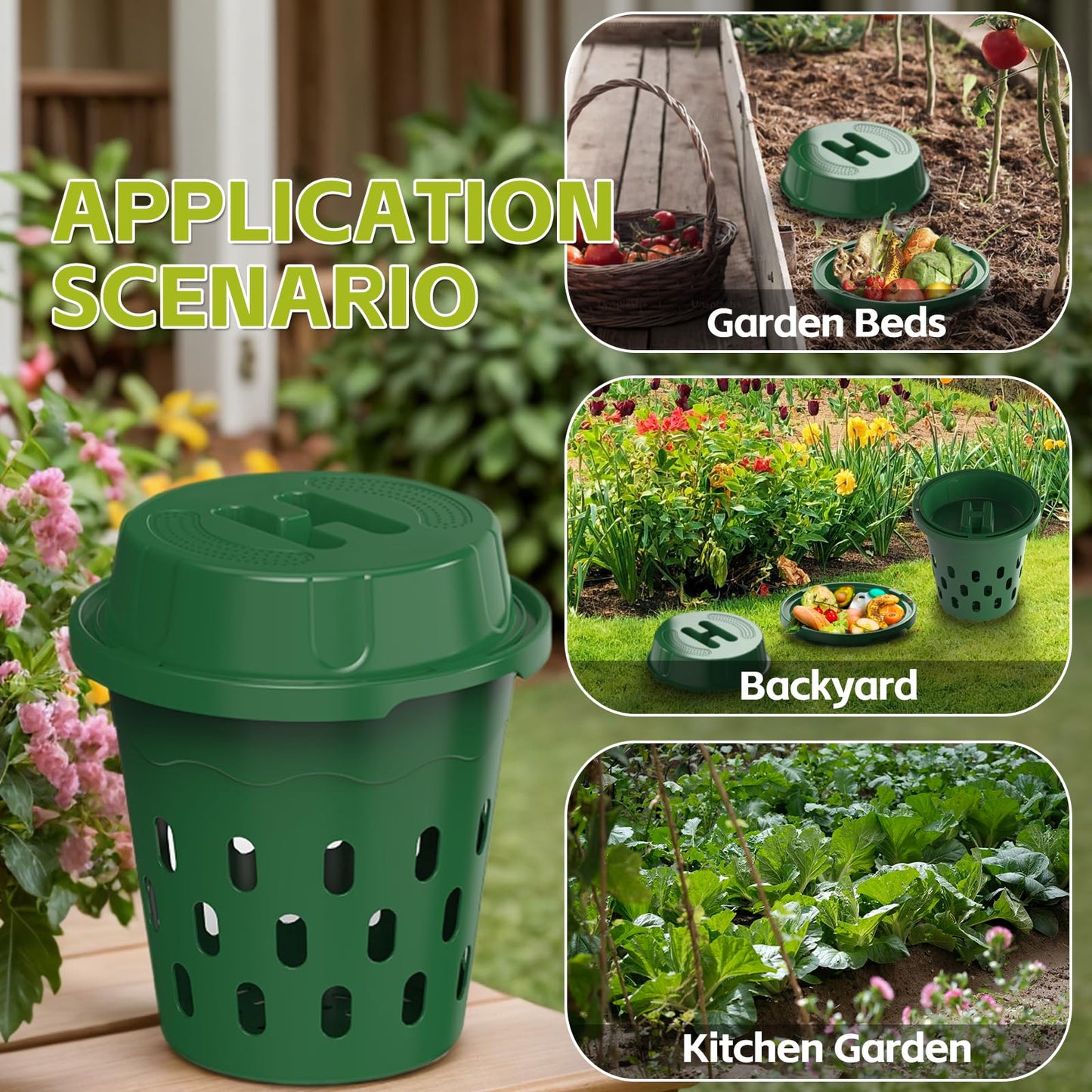 TOP XIAN 4-Pack Inground Worm Composter, Outdoor Worm Compost Bin for Garden Beds & Home Use, Vermicomposting Bin for Beginners (9.5x9.5x10.8Inch), Green
