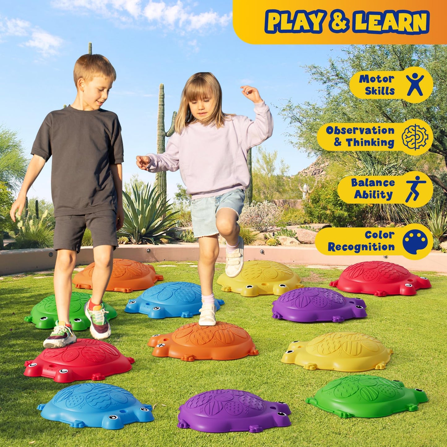 HYES Stepping Stones for Kids, 12PCS Non-Slip Toddler Balance Steps Stones, Obstacle Courses Sensory Toys, Coordination Game Gift for Boys Girls Indoor Outdoor Play