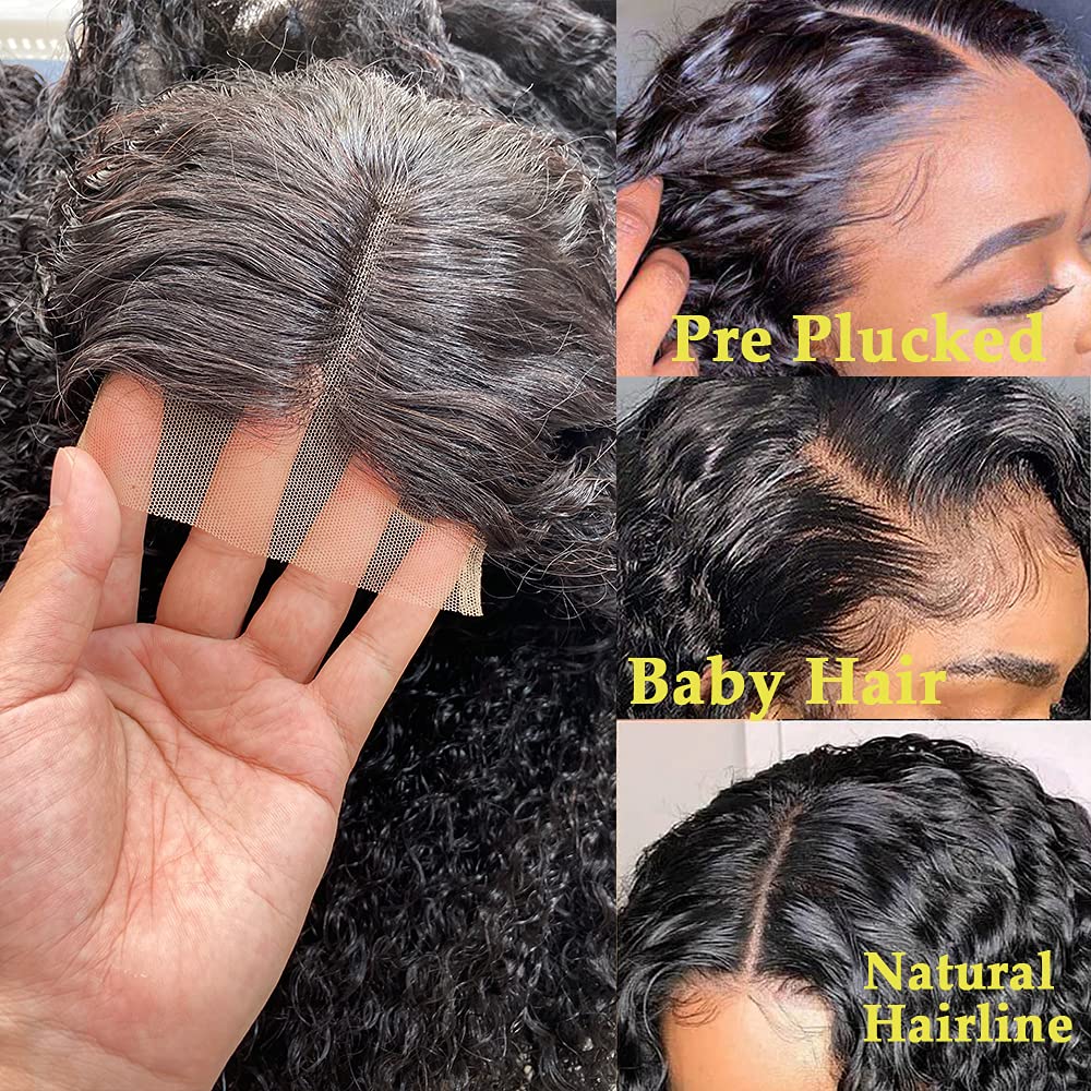 Jasperel Deep Wave Lace Front Wig Human Hair Hd Transparent Lace Front Wigs for Black Women Wet and Wavy Glueless Wigs Curly Human Hair Pre Plucked Bleach Knots Natural Color 22 Inch