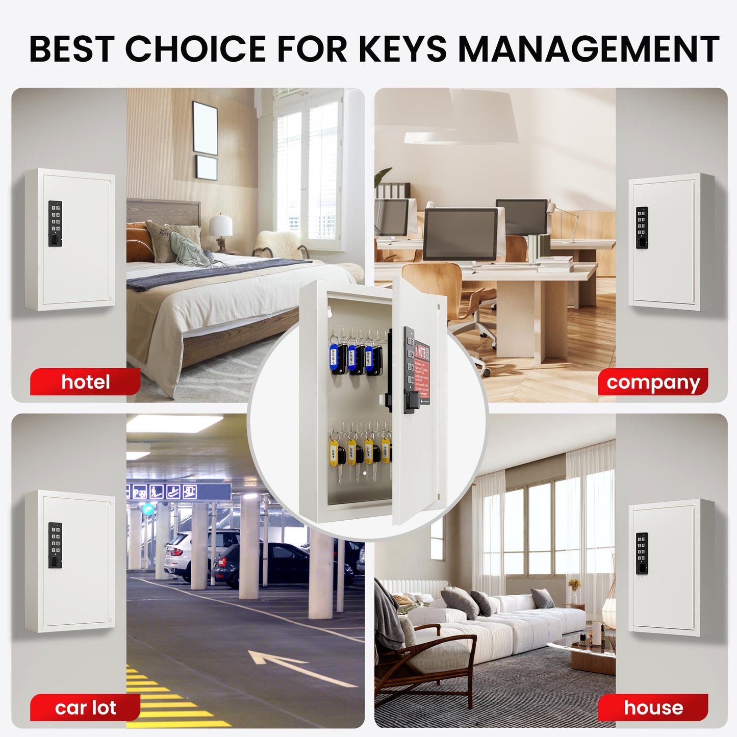Grimtron 40 Keys Lock Box for Keys with Code, Electronic Key Box Wall Mount Cabinet, Private/Public Mode, Beige, Father‘s Day Gift for Men