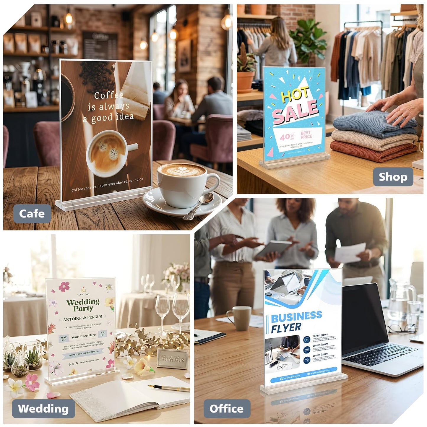 Comix Acrylic Sign Holder 8.5x11 Inches, 12 Pack Double Sided Clear Display Stand Plastic Table Top Paper Stand, Vertical Menu Flyer Holder for Restaurants, Store, Office