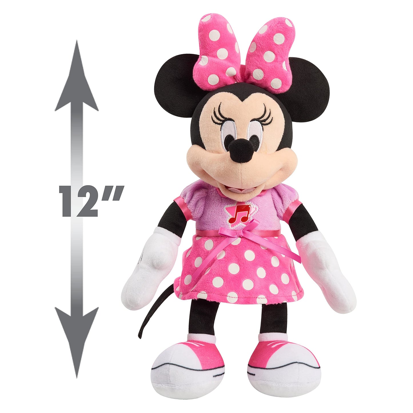Disney Junior Mickey Mouse Funhouse Singing Fun Minnie Mouse 13 Inch Lights and Sounds Feature Feature Plush, Sings Bowtoons Theme Song, Officially Licensed Kids Toys for Ages 3 Up, Gifts and Presents