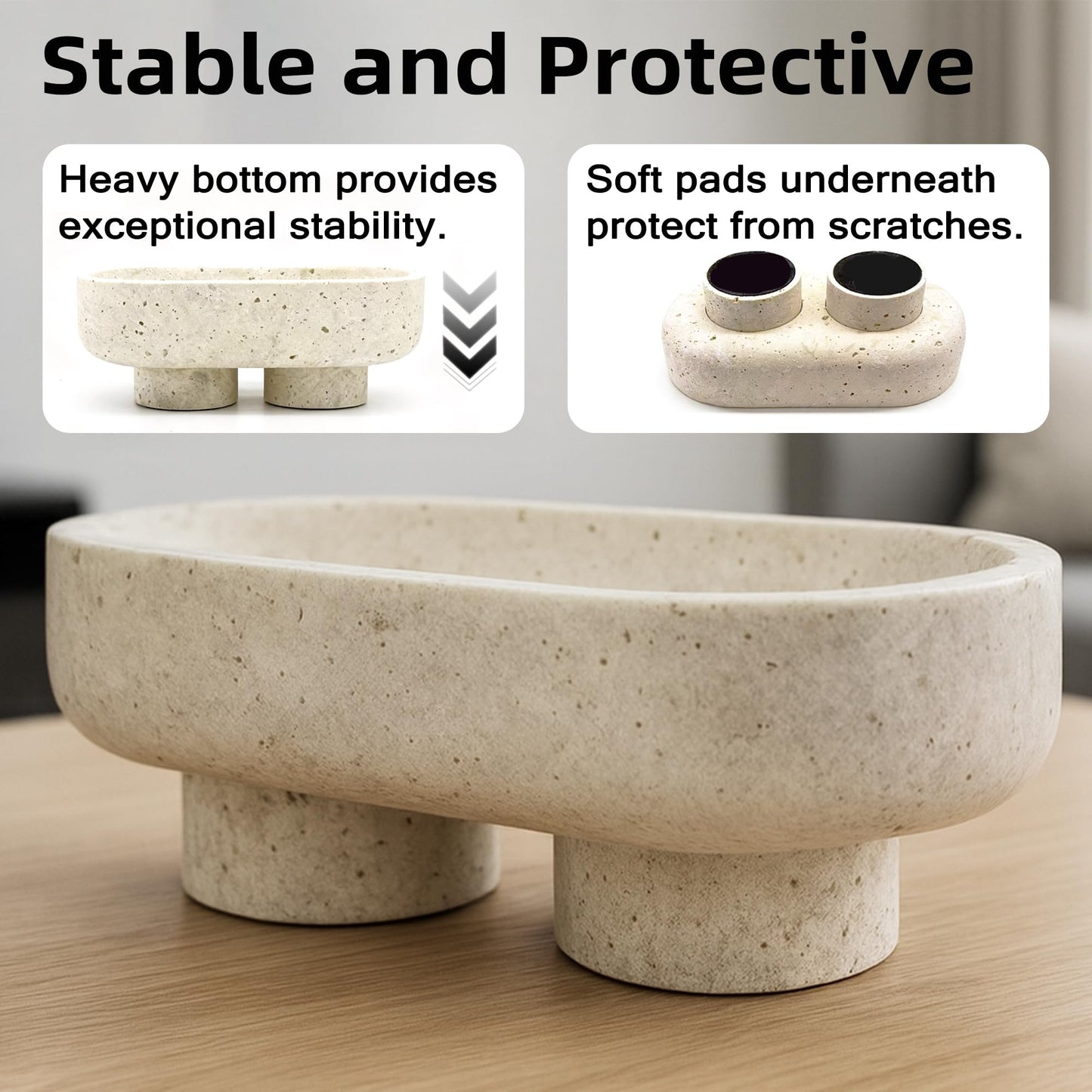 VERSSURE Natural Oval Travertine Decorative Bowl,Marble Friut Bowl with 2 Legs,Vanity Decorative Tray, Kitchen Countertop Decorative Bowl for Home Decor (Marble Bowl)