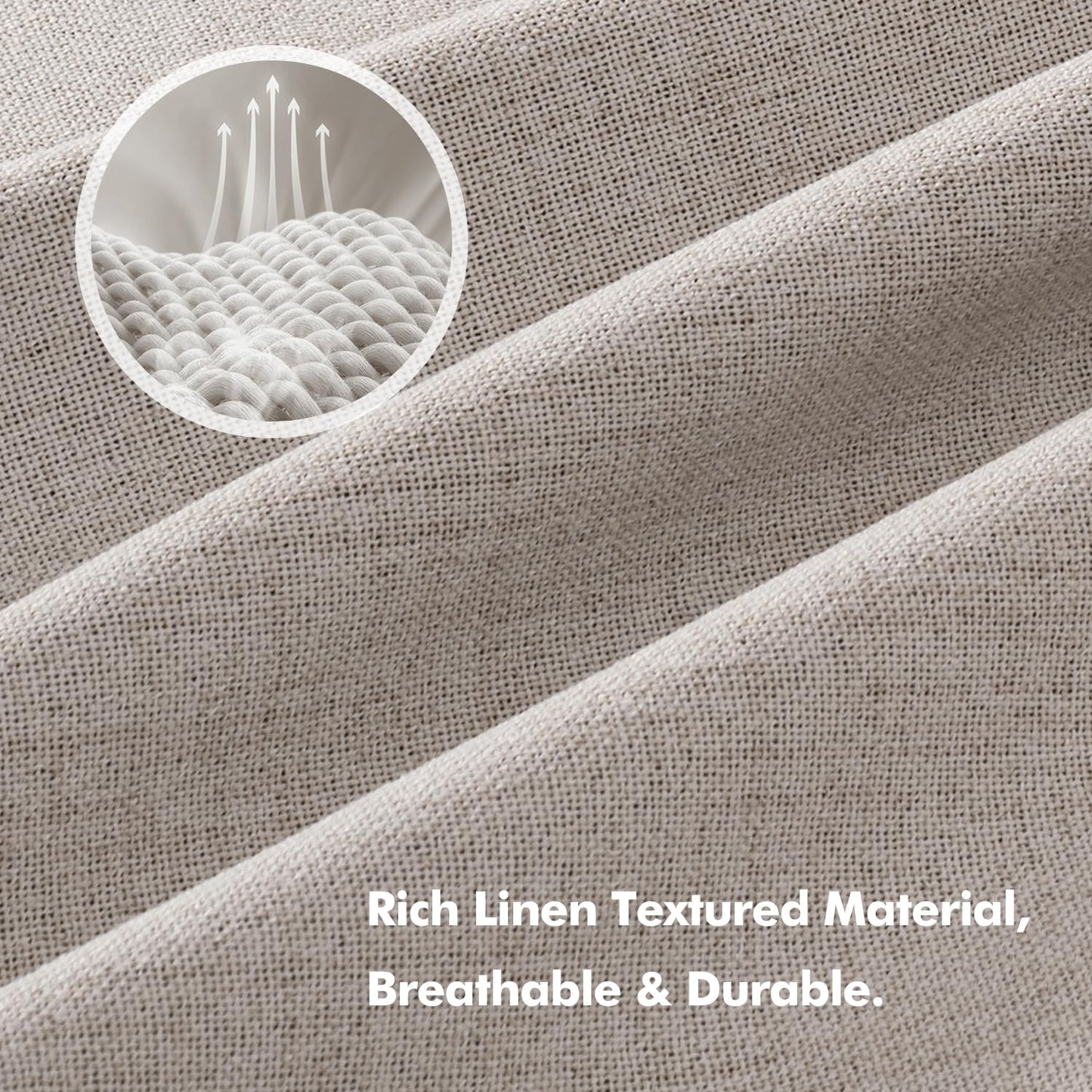 MIULEE 90 Inch Long 100% Blackout Linen Curtains for Bedroom, Ivory Solid Luxury Decor Thermal Insulation Room Darkening Drapes for Living Room Back Tab Rod Pocket 42 x 90 Inches, 2 Panels