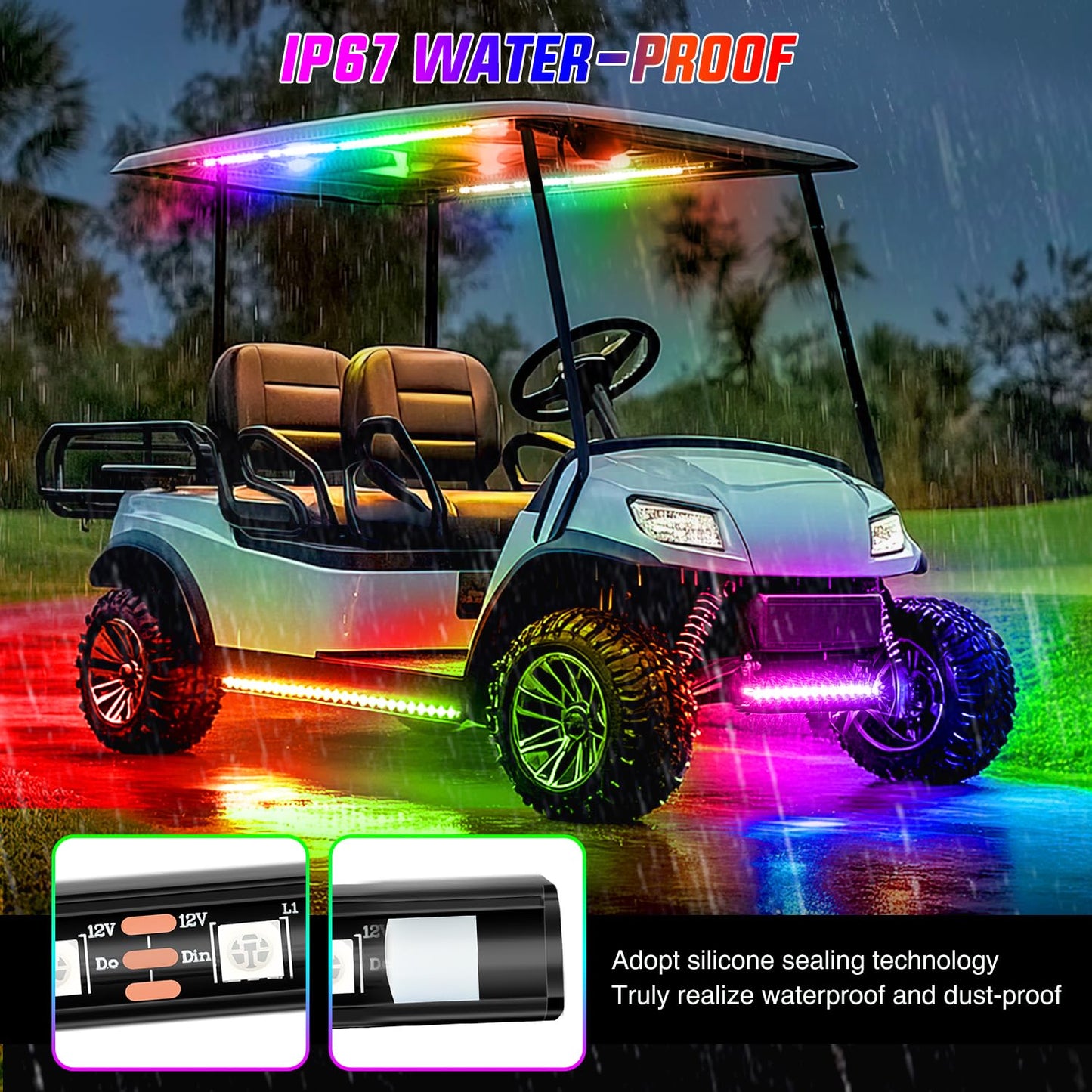 Nilight 6PCS Golf Cart Underbody Light Kit with Canopy Lights Dream Color Multi-Mode Neon Accent Lighting APP Remote Control Sound Active Music Sync IP67 Waterproof 12V-65V for EZGO Yamaha Club Car