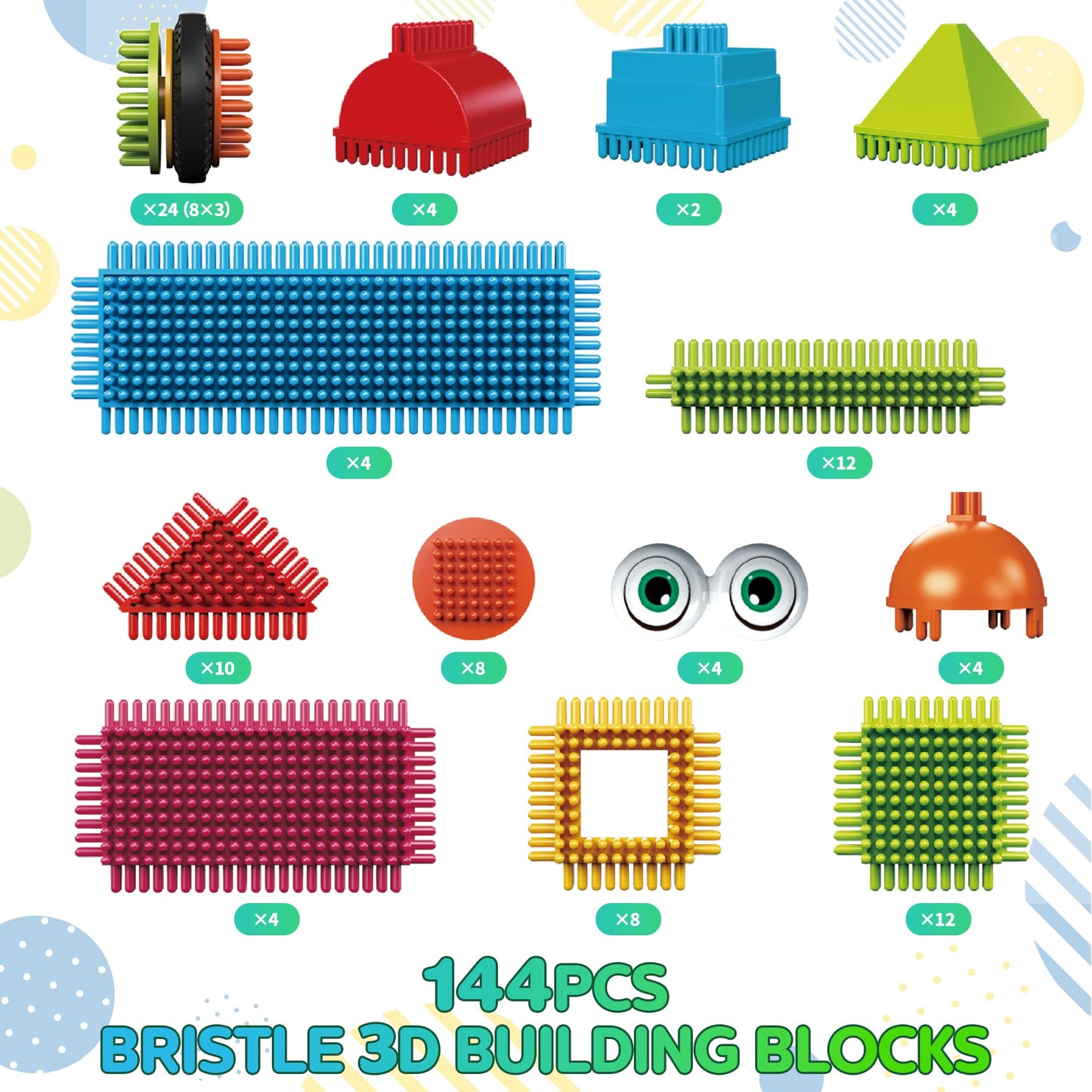 contixo Stem Building Toys, ST7 244 Pieces Bristle Shape 3D Tile Set Building Learning Educational Block Stacking Creative Imagination Toy for Kids