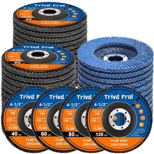40 Pack Flap Discs 4 1/2 for Angle Grinder Sanding Disc - Trivd Frol 40/60/80/120 Grit T29 Flap Disc, 7/8 Inch Zirconia Abrasive Grinding Wheel Disc for Metal, Wood, Stainless Steel Finishing