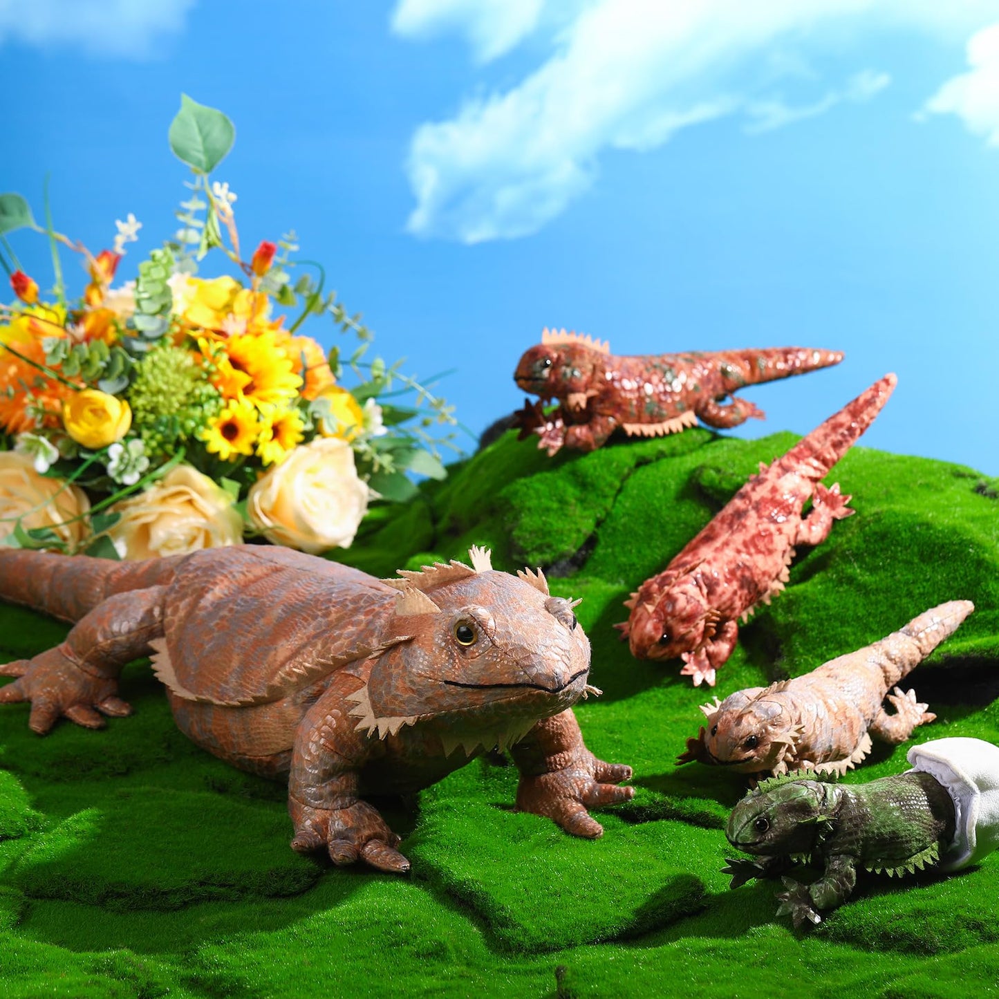 Lenwen 5 Pcs Bearded Dragon Stuffed Animal Set 26 Inch Large Lizard Iguana Plush Toy with 4 Baby Lizards, Simulation Bearded Dragon Plushies for Boy Girl Birthday Pet Party Favor Decors