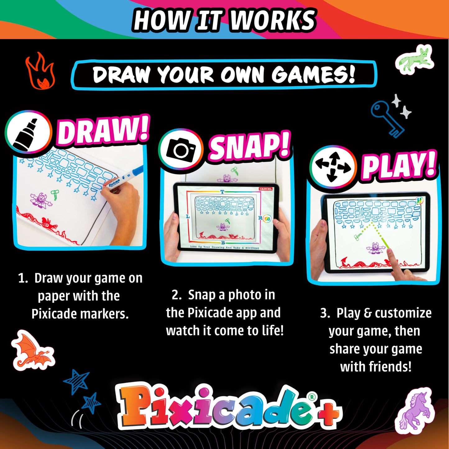 Abacus Brands Pixicade! Plus | Turn Drawings Into Playable Video Games! | Doodle & Draw, Snap Play & Share Instant Video Games! | Mobile Video Game Maker and Creation Studio!