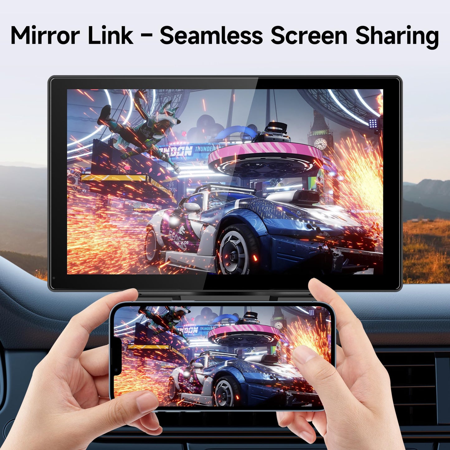 Wireless CarPlay Screen for Car, 9" Portable CarPlay & Android Auto Car Stereo Touchscreen, with 4K Dash Cam 1080P Rear Camera, Bluetooth, GPS Navigation, FM, Siri, Mirror Link