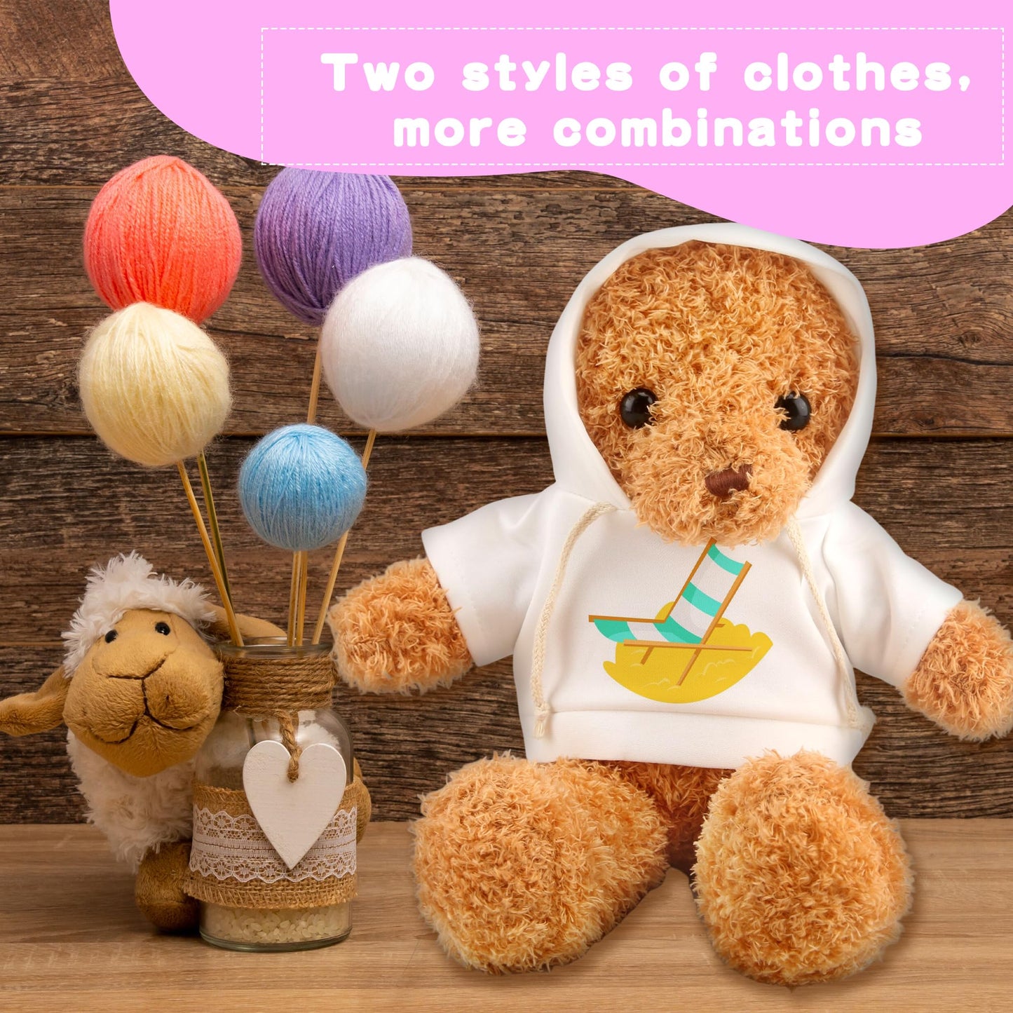 15 Pack Stuffed Bear White Hoodie Bulk Sublimation Blank Teddy Bear Toy Shirts Stuffed Animal White Basic Clothes Hoodie for 15 Inch Stuffed Bears Dolls DIY