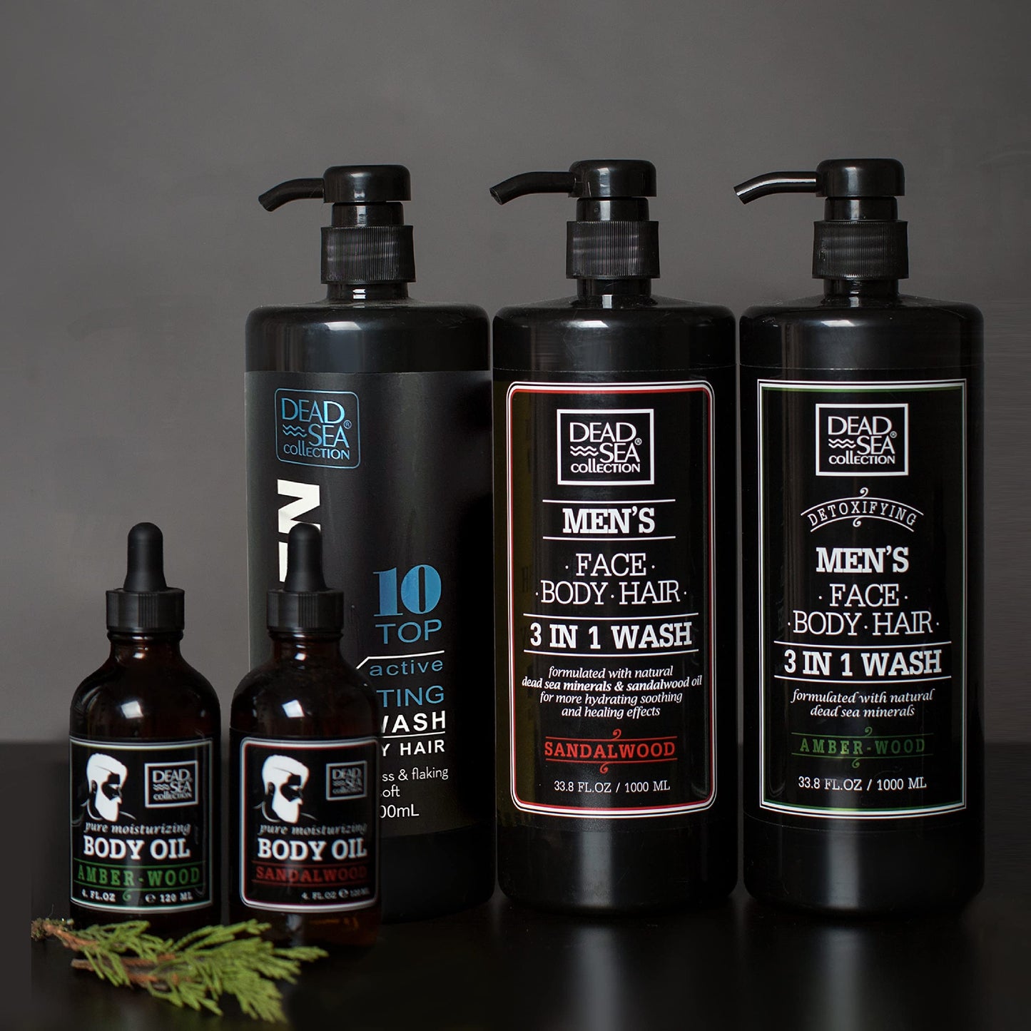 Dead Sea Collection Mens Body Wash 3 in 1 – Sandalwood Body Wash for Men – Shower Gel – Shampoo – Shower Soap for Face and Hair – Pack of 2 Bottles (33.8 Fl. Oz. Each)