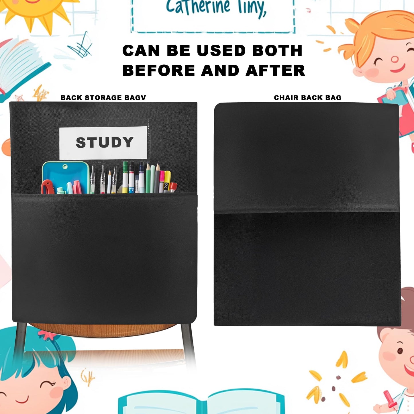 24 Pack Chair Pockets for Classrooms - Seat Sacks Organizer for K-2 Students, Durable Fabric Storage Pockets for School Supplies & Books