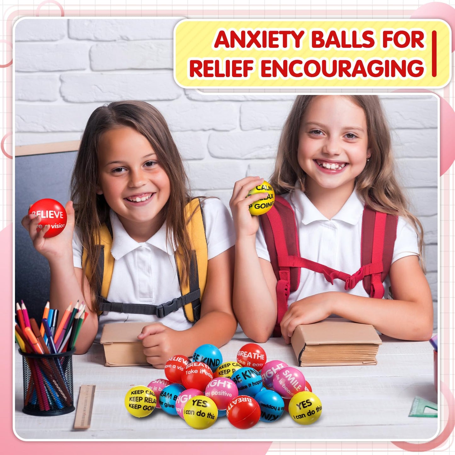 Liliful 48 Pieces Motivational Stress Balls Bulk for Adults Fidget Toys End of The Year Student Gifts Inspirational Squeeze Balls Employee Appreciation Gift Adult Goodie Bag 2. 2 Inch(Bright Colors)