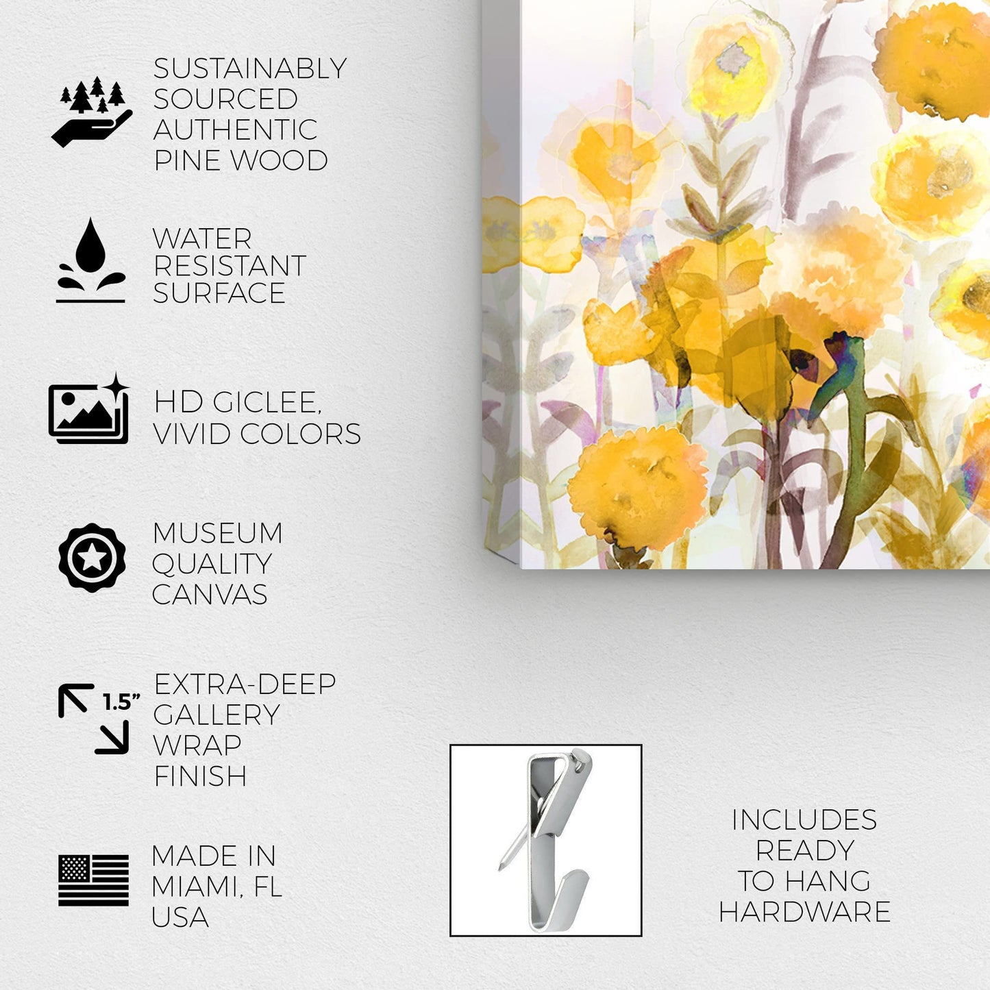 The Oliver Gal Artist Co. Floral and Botanical Wall Art Canvas Prints 'Bella Garden Poppy Yellow' Gardens 24" x 16"