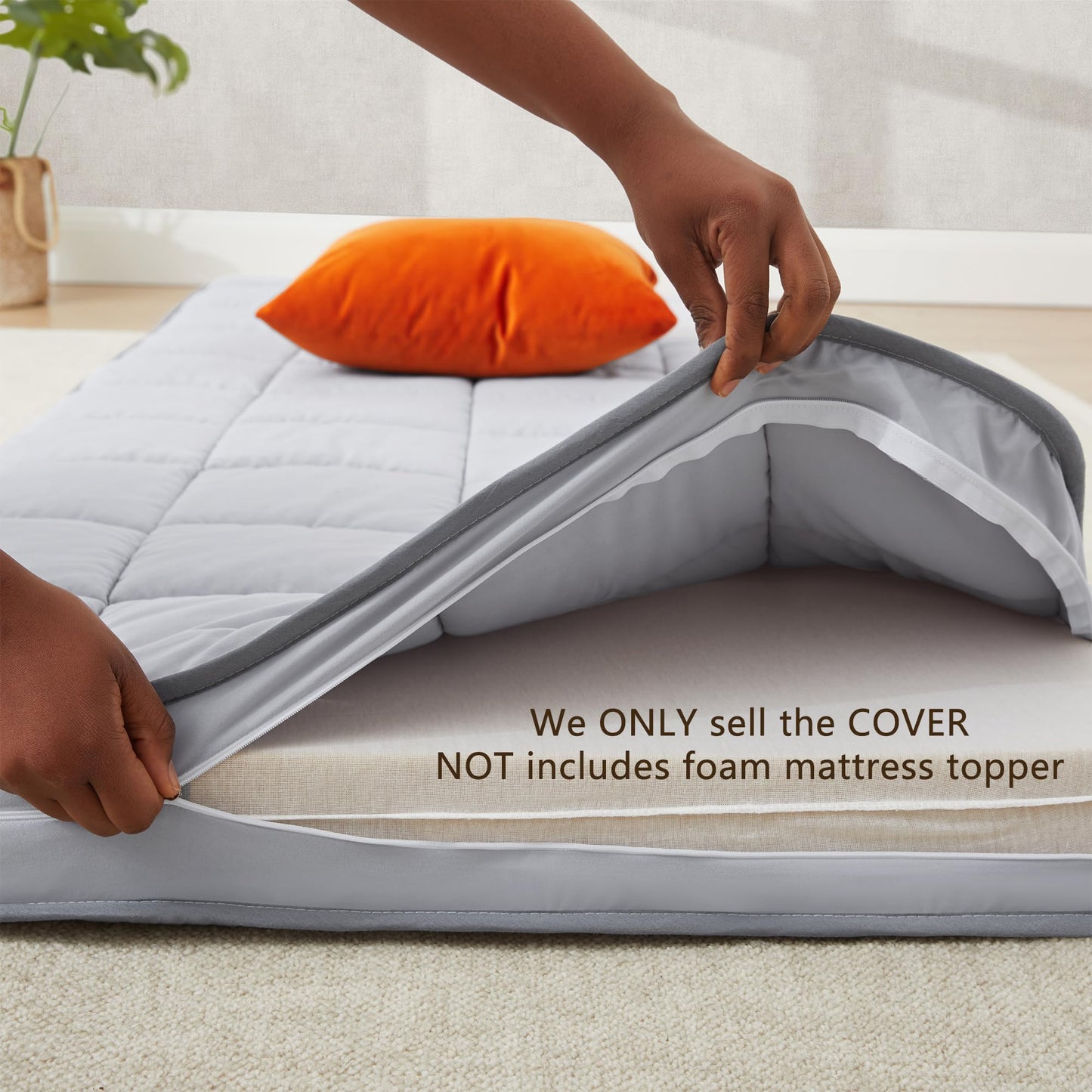 Jamdok 3Inch Twin Mattress Topper Cover(Only Cover),Cot Mattress Protector Bedding,Foam and Latex Mattress Cover with Zipper,Pillow Top and Bottom(75 x 38”) Gray