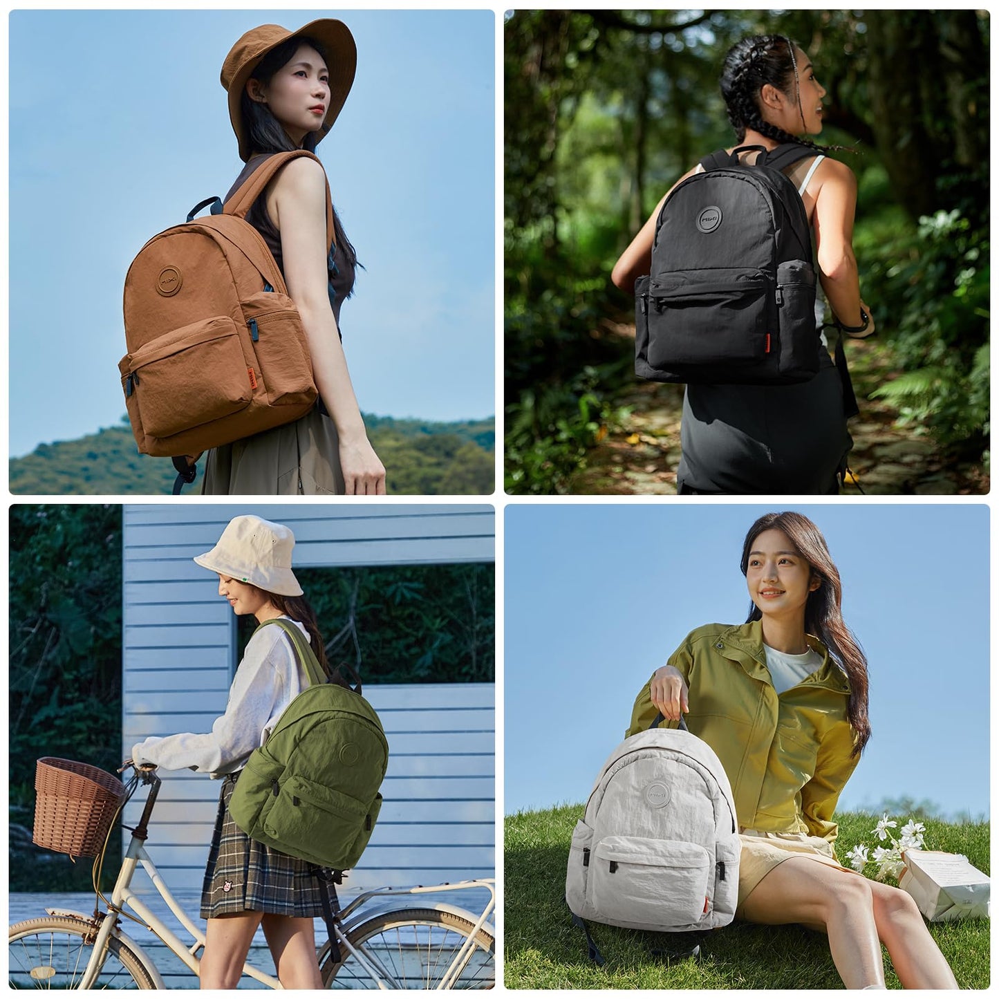 mixi Outdoor Lightweight Backpack Casual Carry On Laptop Backpack Travel Bookbag for Women Men, Water Resistant Durable Small Hiking Bag for Camping Weekender Sports College Work, 15 Inch, Light Gray