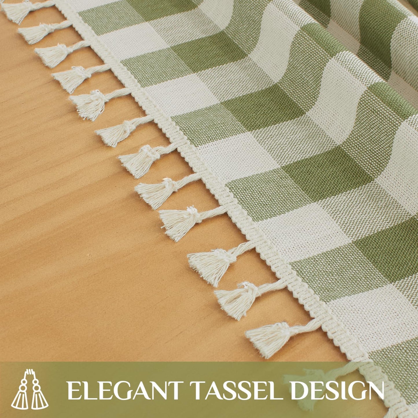 Softalker Outdoor Checkered Tablecloth Rectangle, Spring Summer Linen Cotton Gingham Table Cloth with Tassel, Heavy Duty Wrinkle Free Buffalo Plaid Table Cover for Picnic Camping - 55 x 120 Inch, Sage