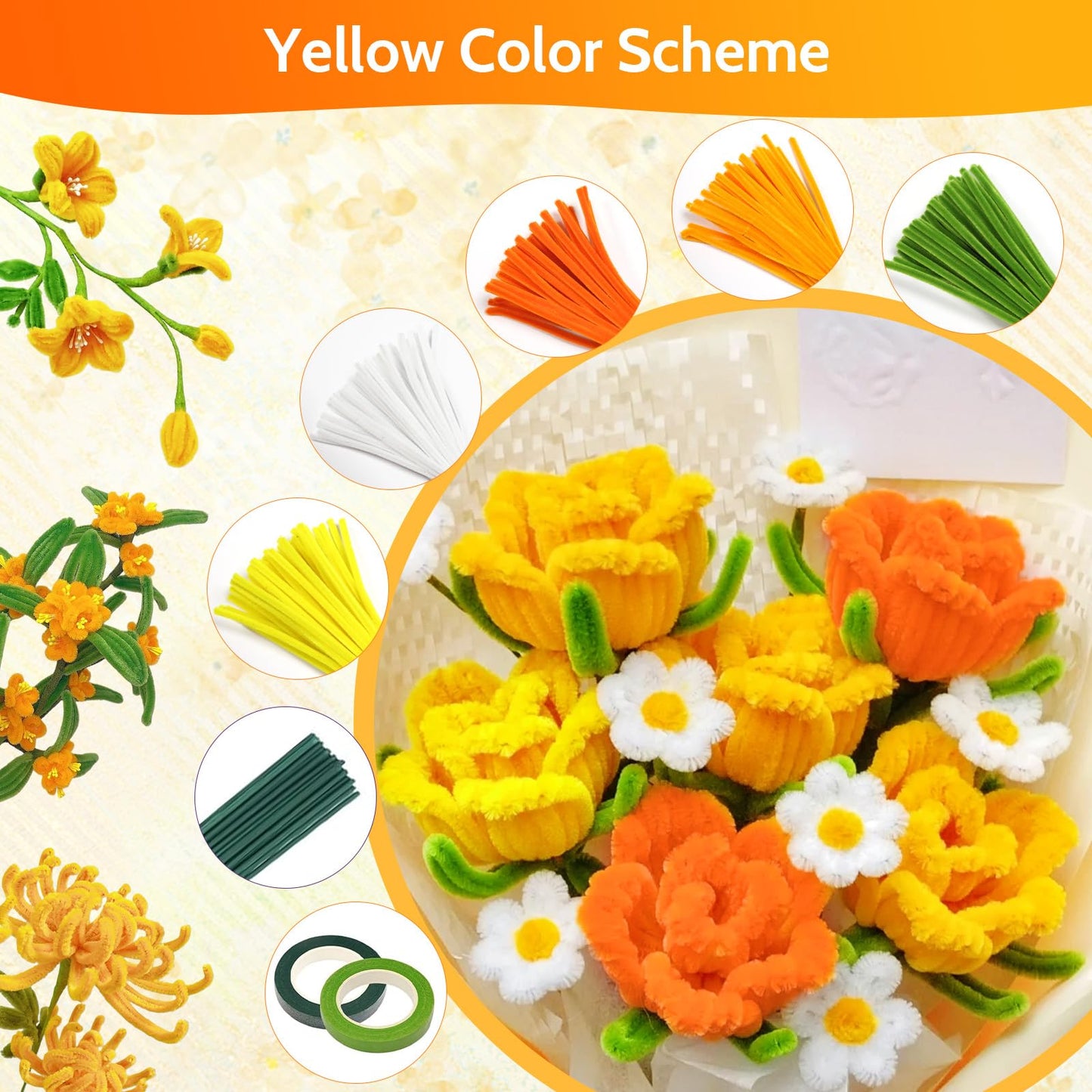beanicus 700 PCS Pipe Cleaners Craft, Pipe Cleaners Flowers Kit with Handle, 14 Colors Chenille Stems with 18 Flowers Instruction, Art and Craft Supplies